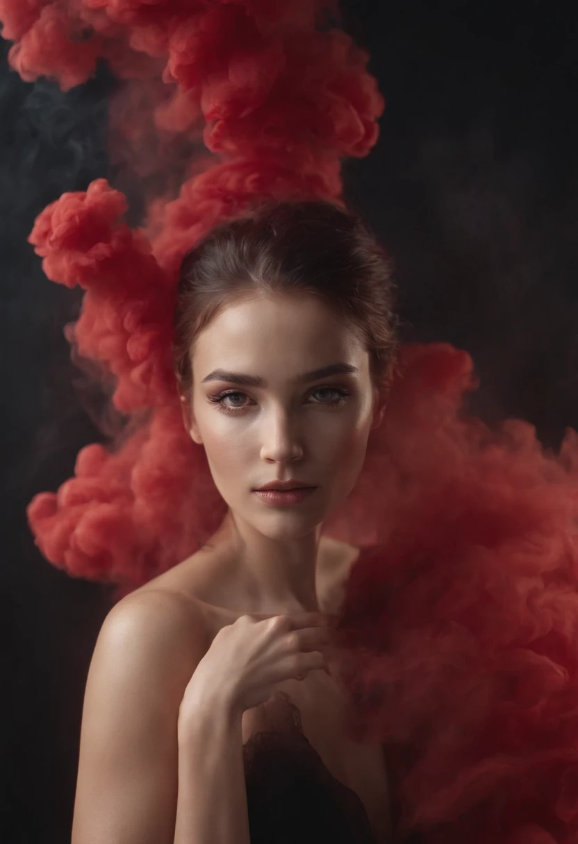 ethereal photo of an elegant man, tanned skin, women in the background, emerging from swirls of red and black smoke and vapors, Peter Lindbergh style, masterpiece of intricate art, foreboding, golden ratio, Trend in CGSeteration, intricate, epics, trending on ArtStation by artgerm, highly detailed, vibrant, production cinematic character rendering, very high quality model