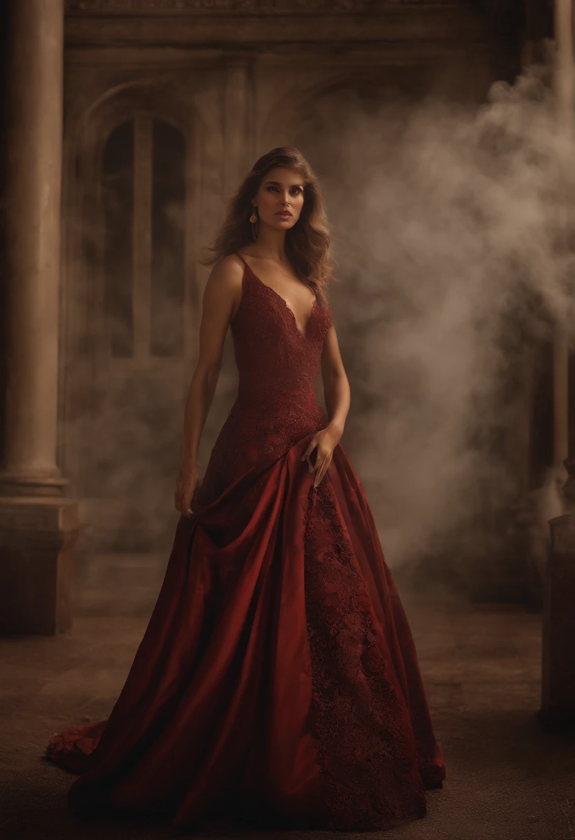ethereal photo of an elegant man, Brazilian nationality, tanned skin, women in the background, emerging from swirls of smoke and red and black vapors, Peter Lindbergh style, masterpiece of complex art, foreboding, golden ratio, Trend in CGSeteration, intricate, epic, trending in artgerm's ArtStation, highly detailed, vibrant, production cinematic character rendering, very high quality model