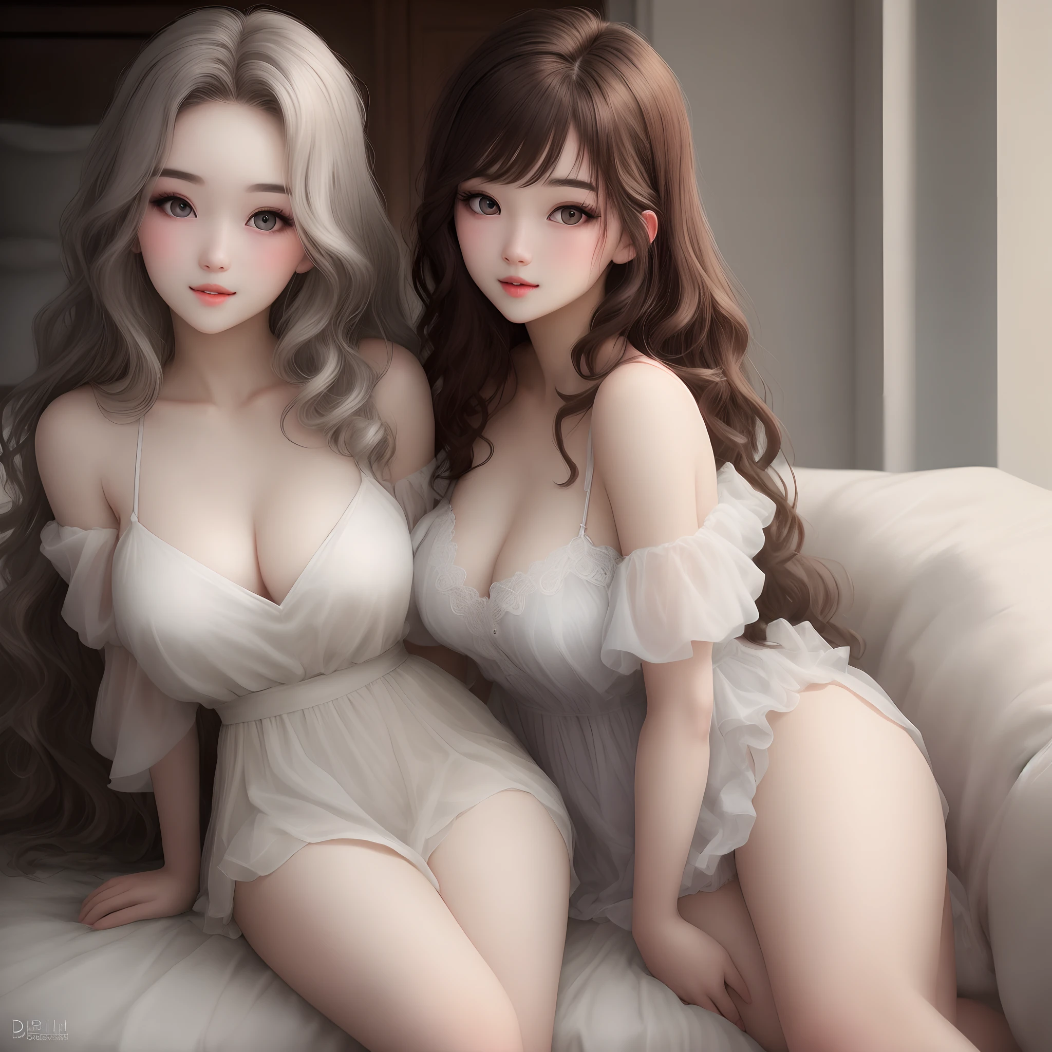 Drop dead gorgeous girl with wavy long brown hair and milky pale
Skin and light gray eyes