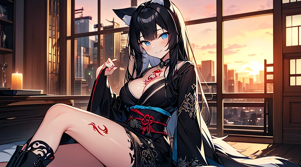 (masterpiece, Highest quality;1.3), Very detailed ,Super detailed,  One girl,alone,  Twin tails,  Large Breasts, Wicked Smile, Gundam(Search results for RX78), sf, Mecha, , Blue Hair, alone, hair ornaments, Long Hair, Twin tails, Golden Eyes, jewelry, Earrings, View your viewers,Shinjuku City Background,night, There are lots of neon signs, Moon base, Detailed dress, Micro Mini Skirt,  From below, Sitting,, Bust Shot,