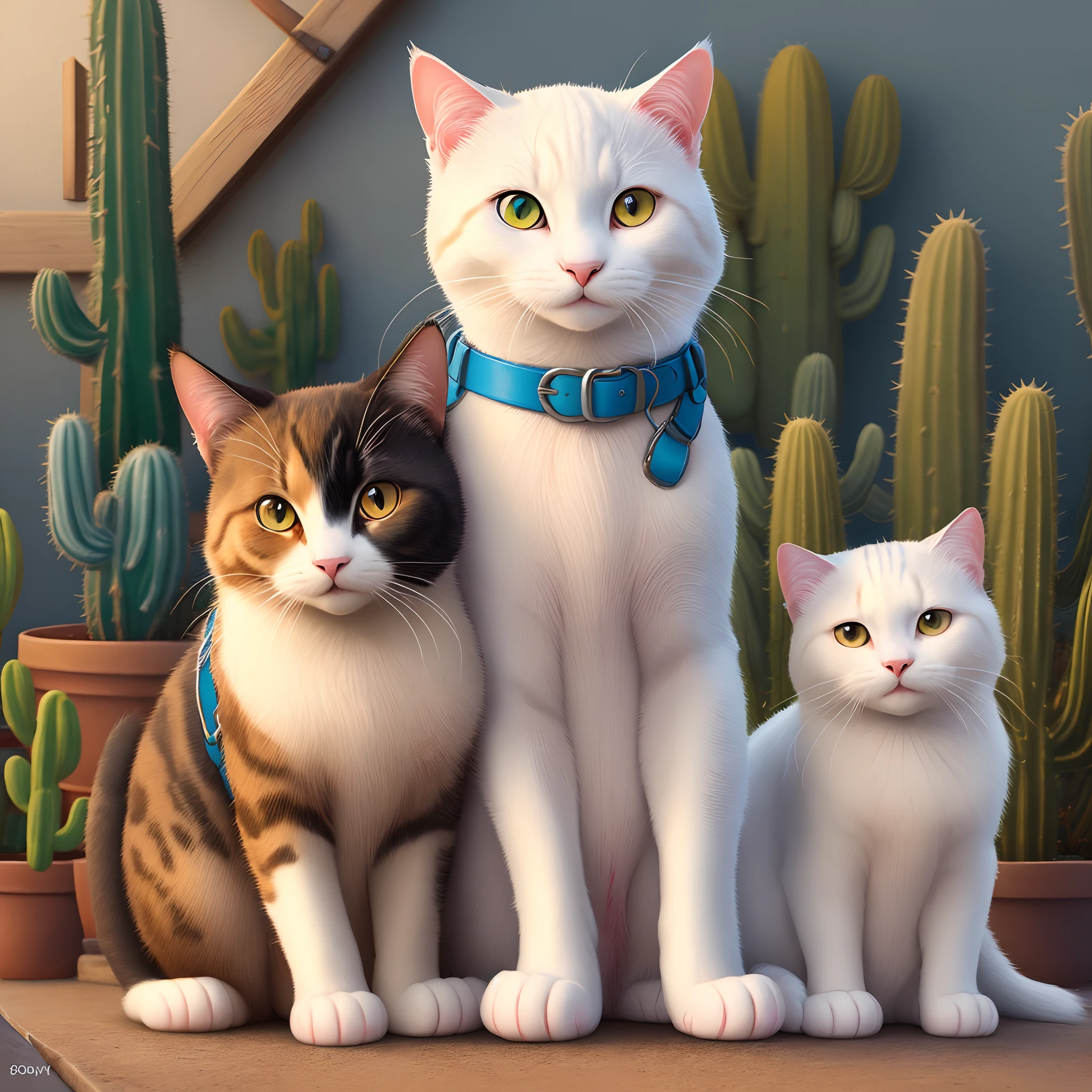 Create a Disney Pixar movie Covid with the title Toulouse and the Cover of the movie being a white cat with a brown head and three brown spots on its back and yellow ish tan eyes and a blue harness with  cactuses on it