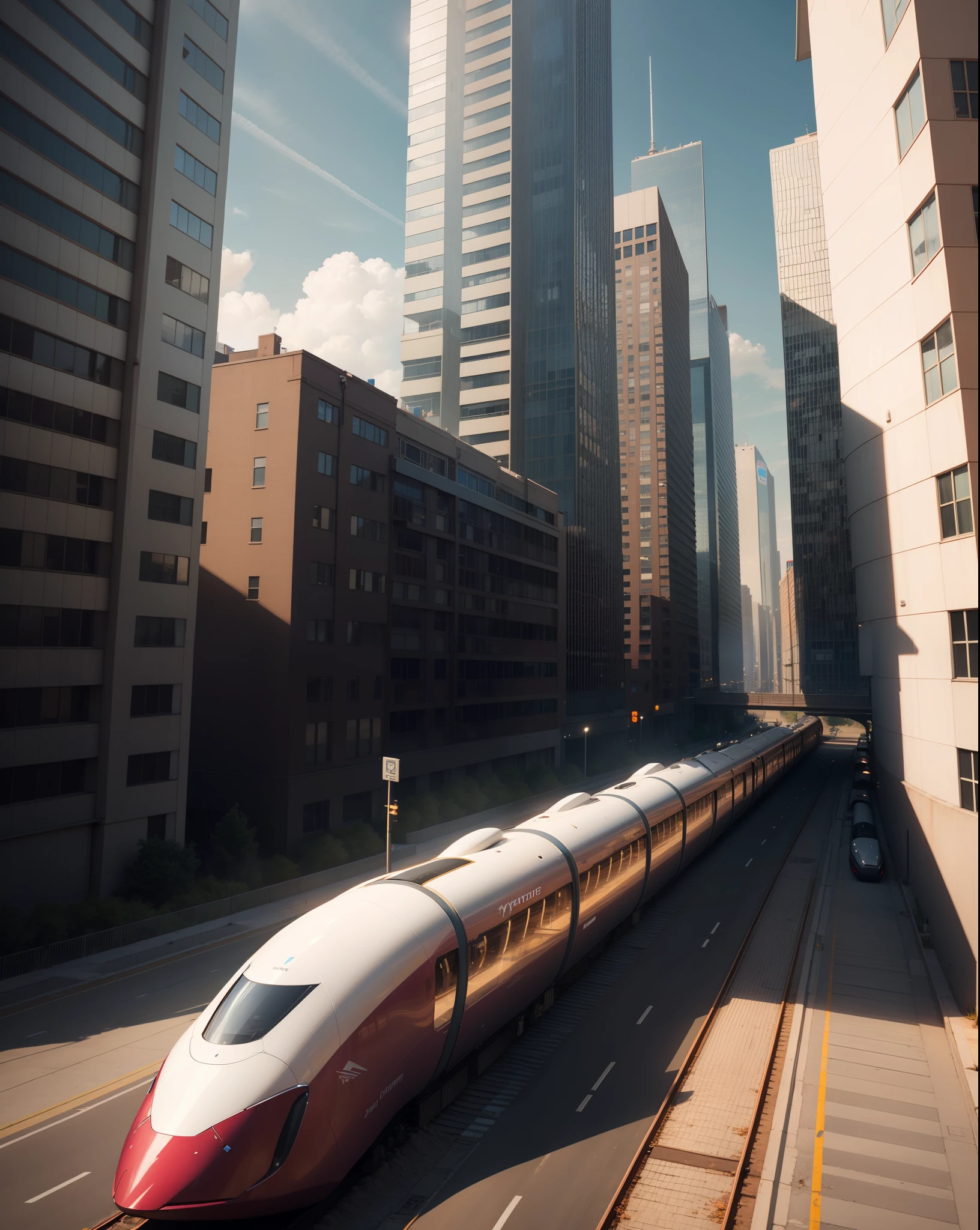 Generates an image of bets with the hyperloop passing between buildings