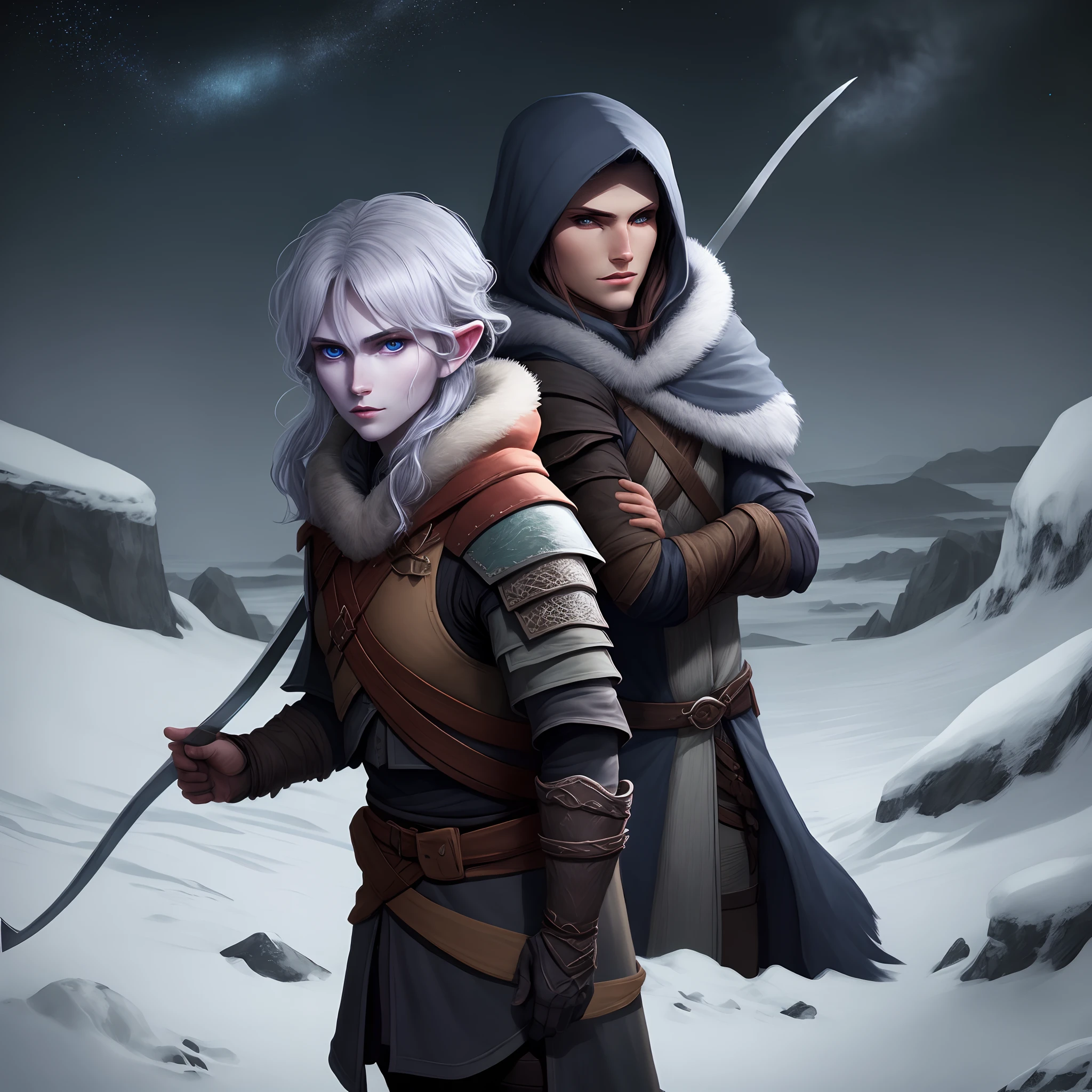 D&D drow gloomstalker ranger archer in dark clothing in dark arctic setting