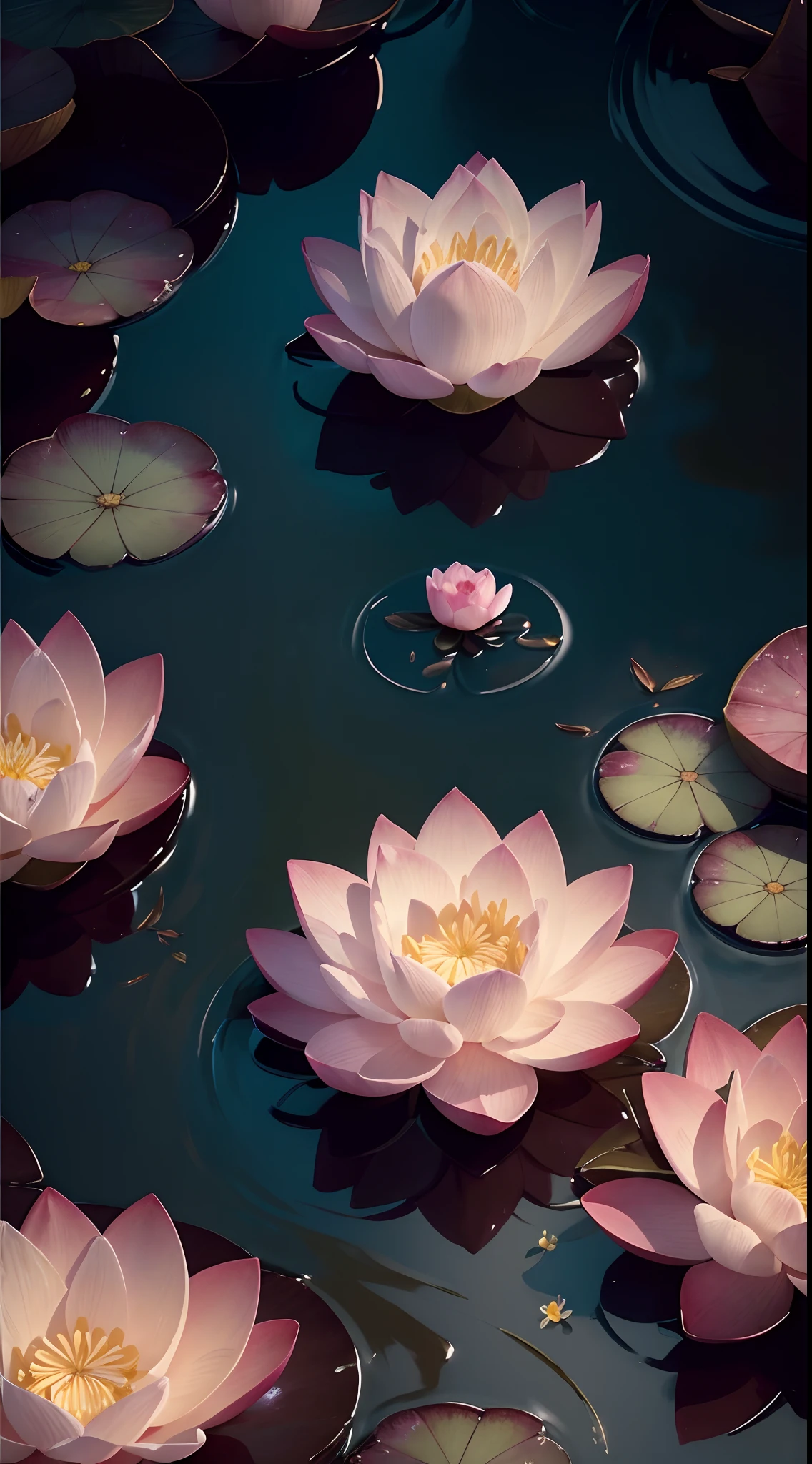 (Composition, Illustration, wide-shot) wide-shot, A lotus flower blooming((pure, one blossom)) in a field, ancient china, rivers mountains plum blossom petals in the background, camera focused on the flower, beautiful, elegant, super intricate, ultra detailed, best quality, 8k uhd, high resolution