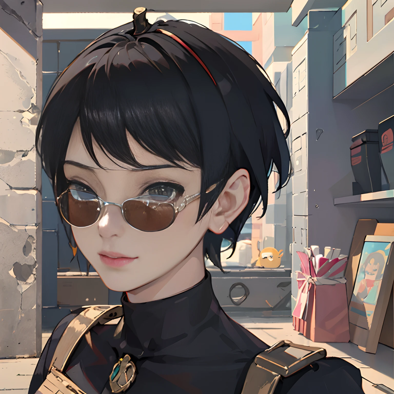 Render 3d de personagem feminina, Vista frontal e lateral, pequeno bonito ( Cleopatra with sunglasses )« Head, In the style of playful animation, Gongbi, photo-realistic hyperbole, Disney Animation, castanho claro e branco, Protagonistas Juvenis, ironic