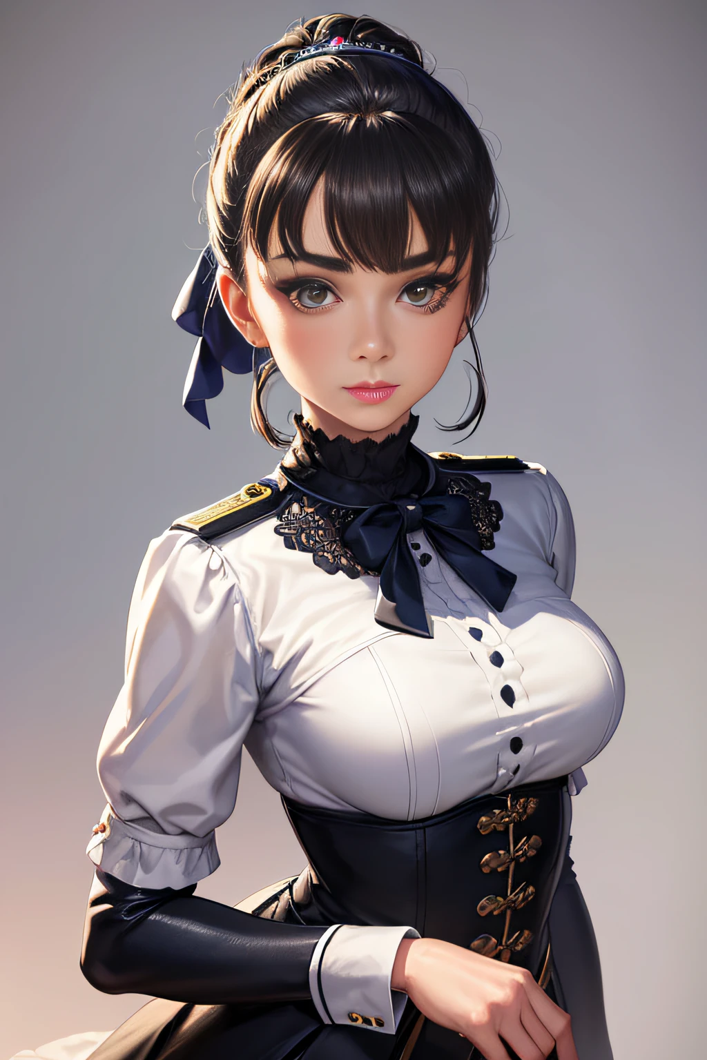 beste-Qualit, jeu cg, 1fille, master piece, beste-Qualit, 8k, detailed skin texture, detailed fabric texture, beautifull detailed face, intricate high detail, Ultra detailded, audrey hepburn, Police Uniform, cheveux roux raides, (Corps Entier: 1.2)
