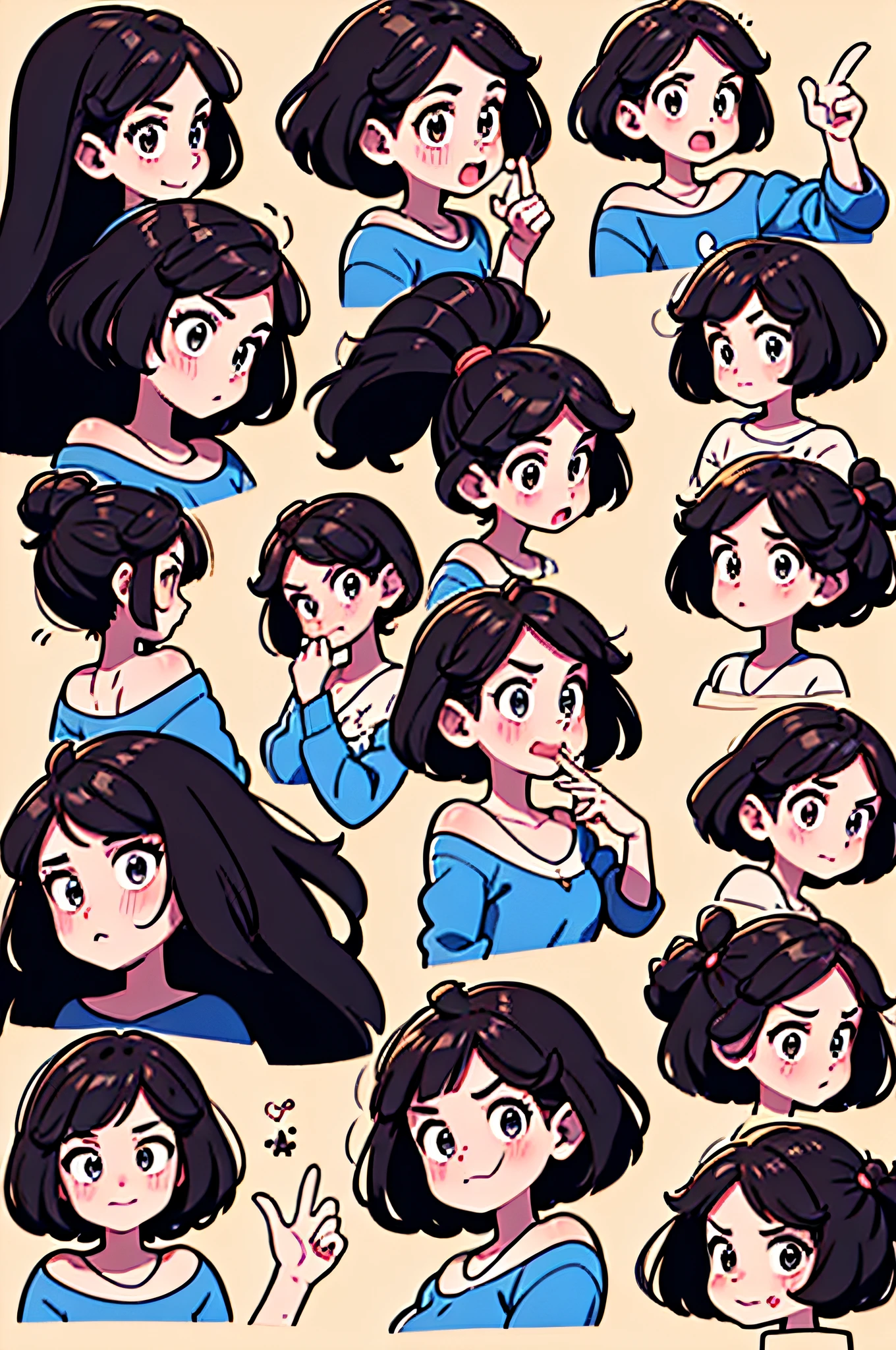 Avatar bonito da menina，pacote de emojis，Pequeno diabinho，(9 emojis，Folha de emojis，Alinhar arranjo)，9 poses and expressions（Luto，espanto，Divirta-se，arousal，grandes risos，irritado，doubt，Touch your head，Vender moe, esperar），anthropomorphic style，estilo disney，black strokes，different emotions，9 poses and expressions，8k