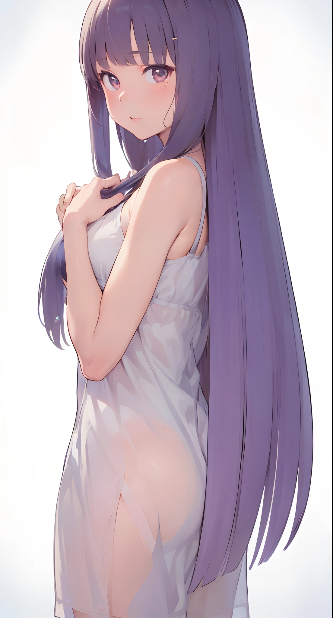 (masterpiece:2.0), (top-quality:2.0), (white Tube top extremely short length dress made by towel:1.5), (perfect exposed shoulders:1.5), (perfect exposed nape:1.5), (super sexypose:1.5), (blushed face:1.3), (barechested:1.3), (realistic:1.5), 1 , precise small hands, Embarrassed look, light smile, extremely cute girl, innocent face, young face, Clear eyes, Shining eyes, shoulder is visible, small breast, thigh is visible, No pubic hair, The beautiful skin, ultra-definition, Top resolution, japan high school student, brown hair