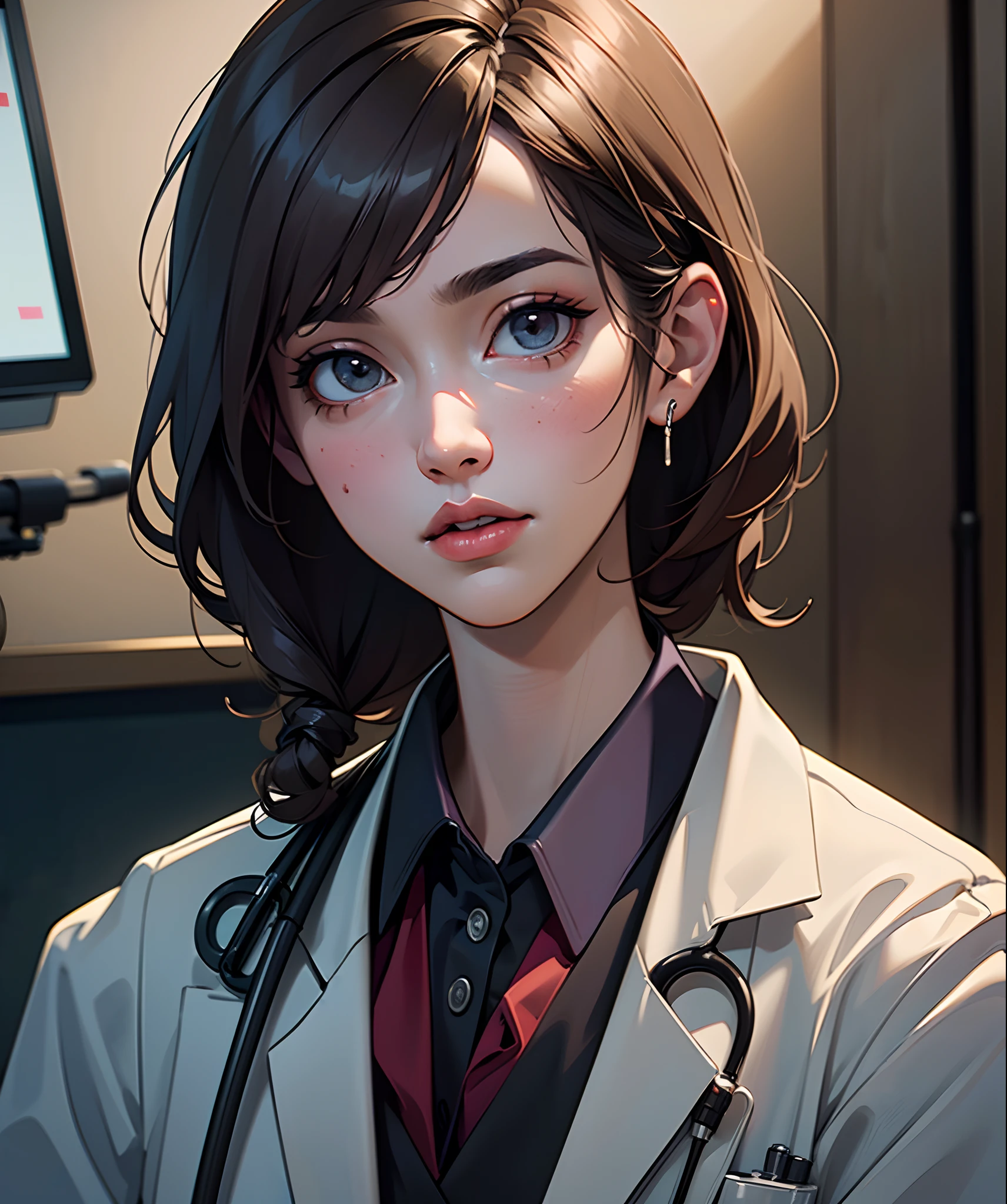 (best quality,8k,high-res,masterpiece:1.2),ultra-detailed,realistic,professional,portrait,beautiful doctor girl,wearing doctor dress,hot doctor,sexy doctor,intricate details,highly detailed,hospital scene,posing