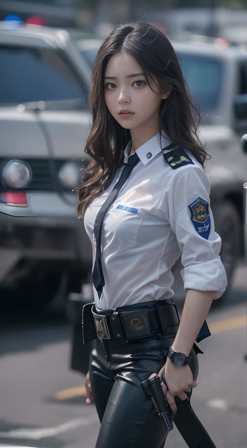 best quality, masterpiece, ultra high res, (photorealistic:1.4), RAW photo,
(huge breasts), (25yo japanese woman:1.3), (street:1.3), (traffic:1.3), (police officer:1.3), (woman:1.3), (white skin:1.0), (cute:1.0), (pretty:1.0), (beautiful:1.0), (police uniform:1.4), (whistle:1.4), (stop sign:1.4), (city:1.2)