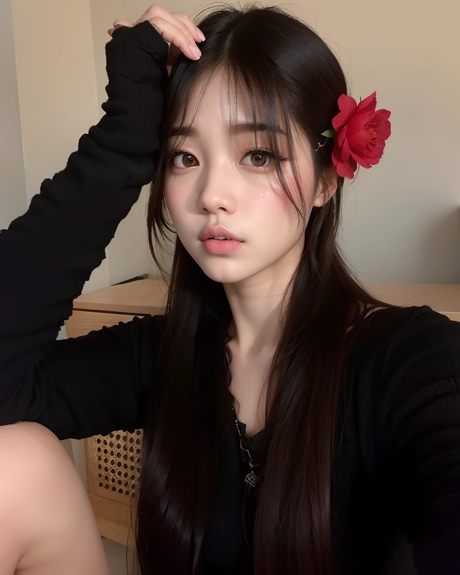 mulher de araffe com cabelo longo e uma flor em seu cabelo, Ulzzang, Jinyoung Canela, menina coreana, Mulher sul-coreana bonita, Heonhwa Choe, Retrato de Jossi de Blackpink, jossi do blackpink, foto de perfil headshot, Jaeyeon Nam, Retrato Jisoo Blackpink, Jisoo do Blackpink, mulher coreana jovem bonita, Kim Doyoung, jennie blackpink