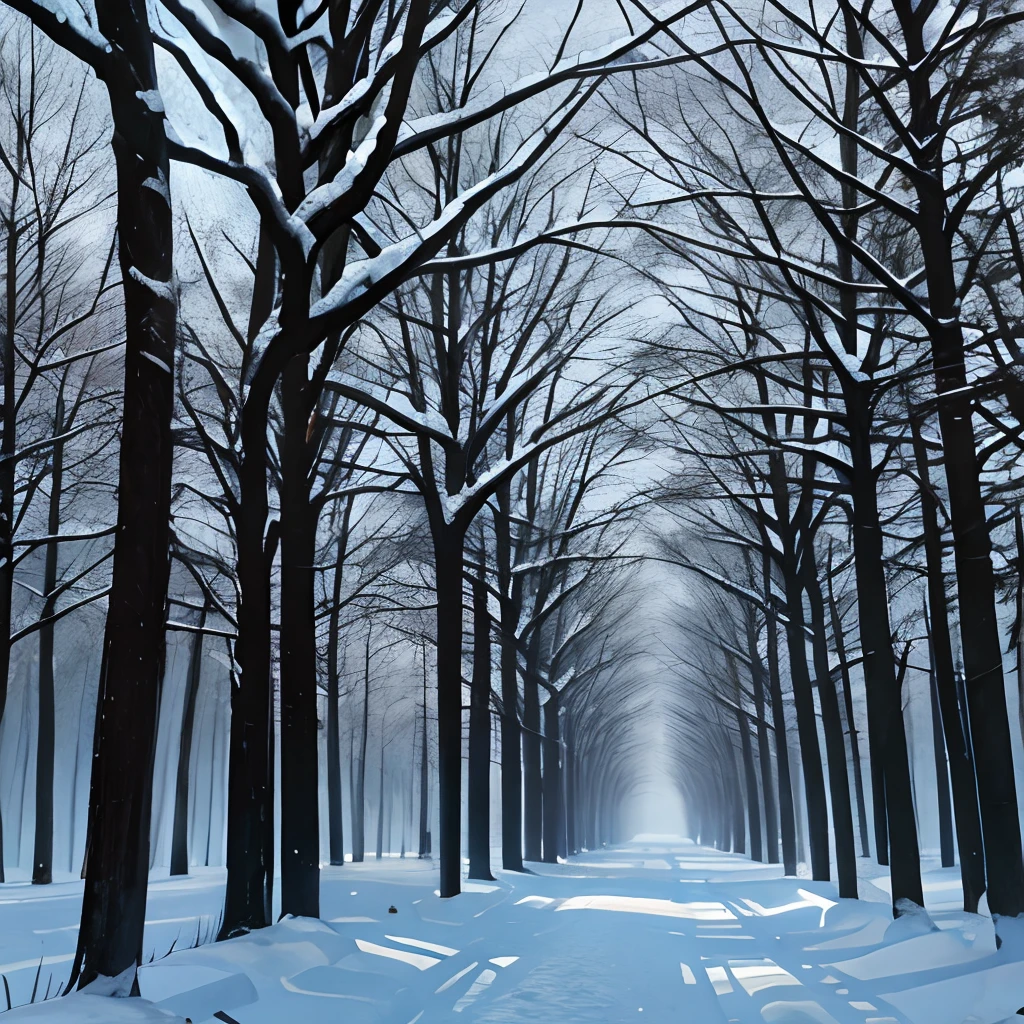 Trees with falling snow