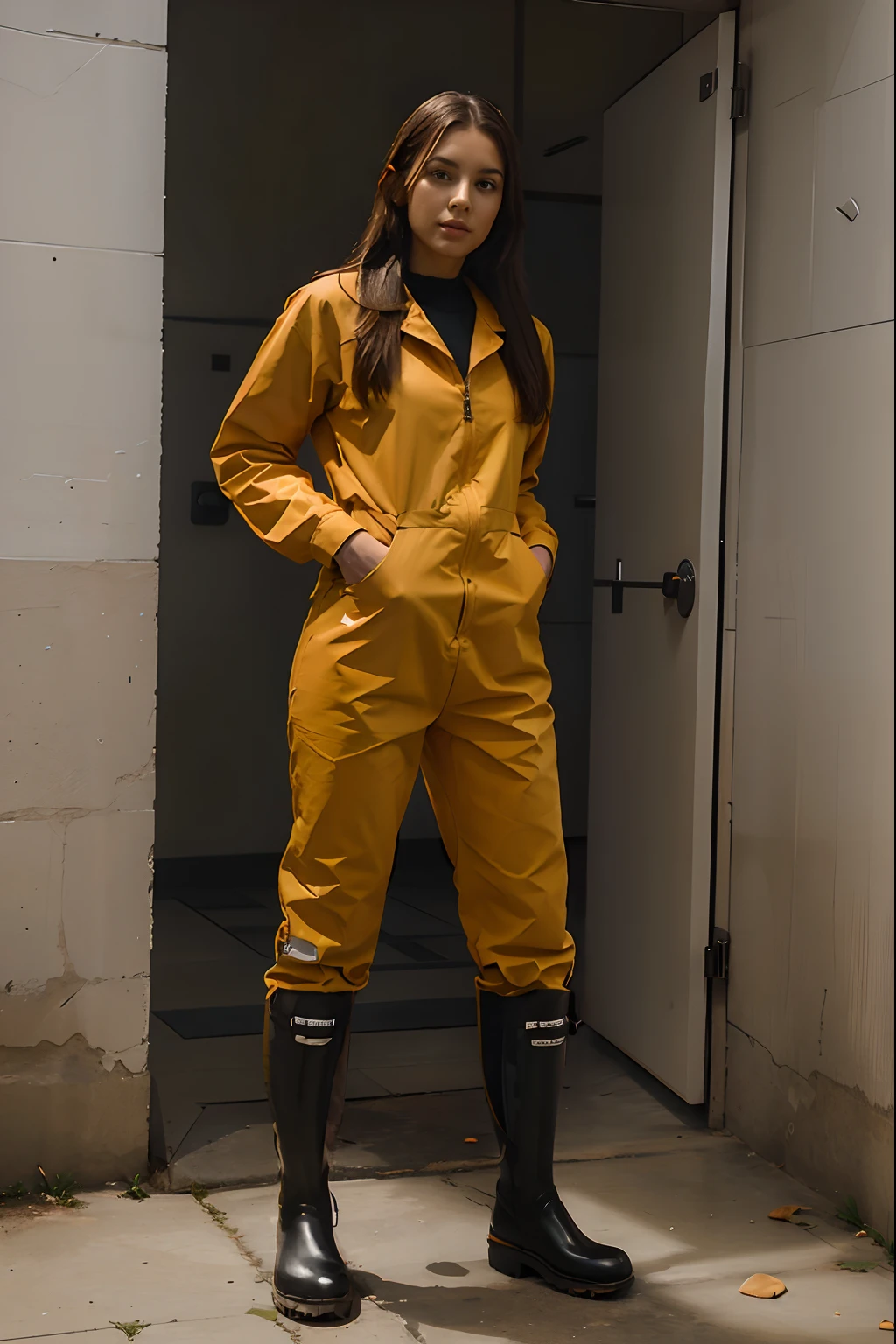 draw black Hunter rubber boots on her feet