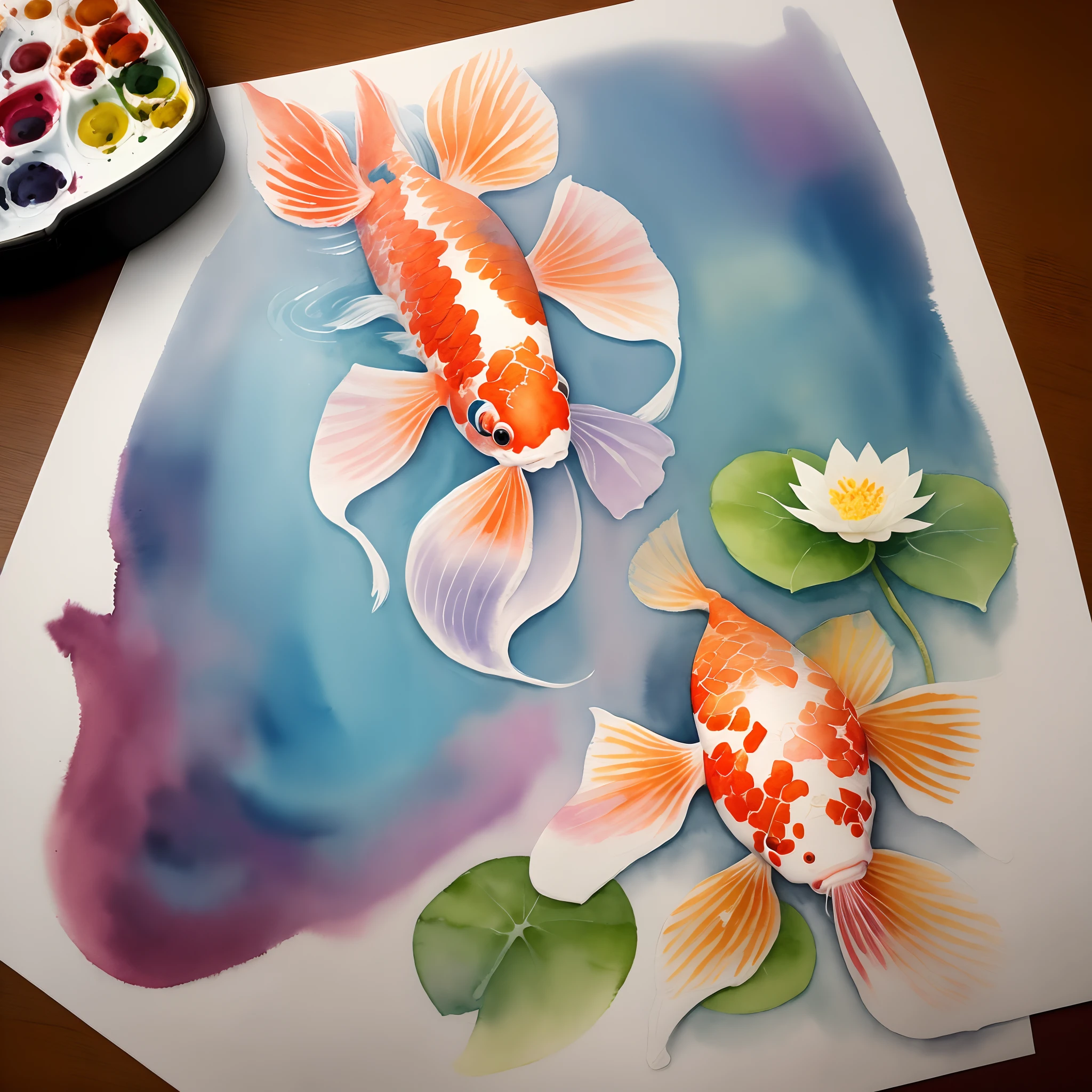 Watercolor koi and flower tattoo