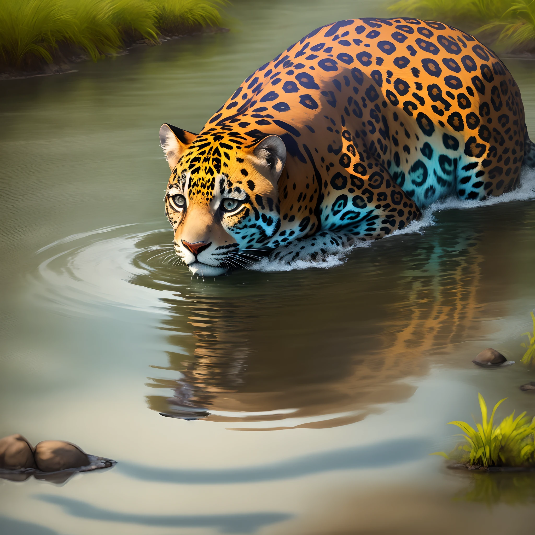 Jaguar drinking water