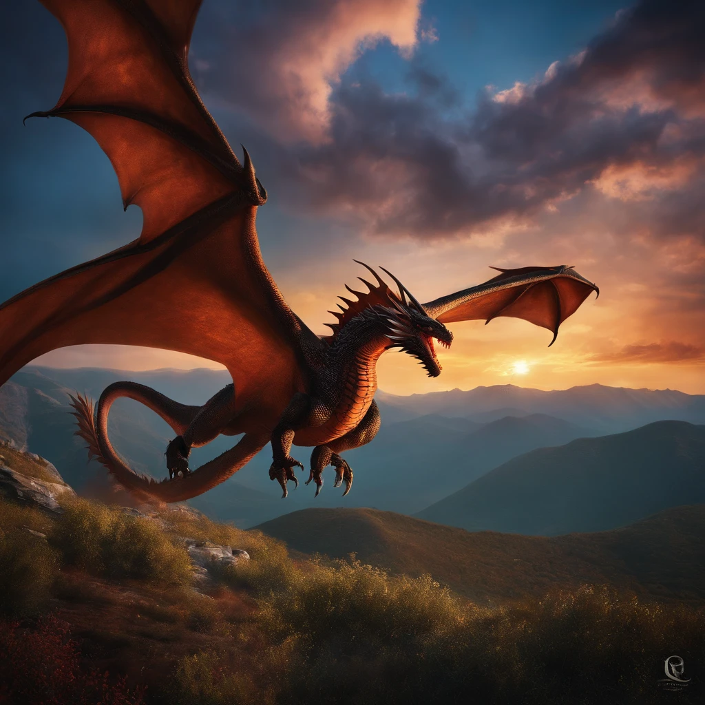 Dark red dragon flying 