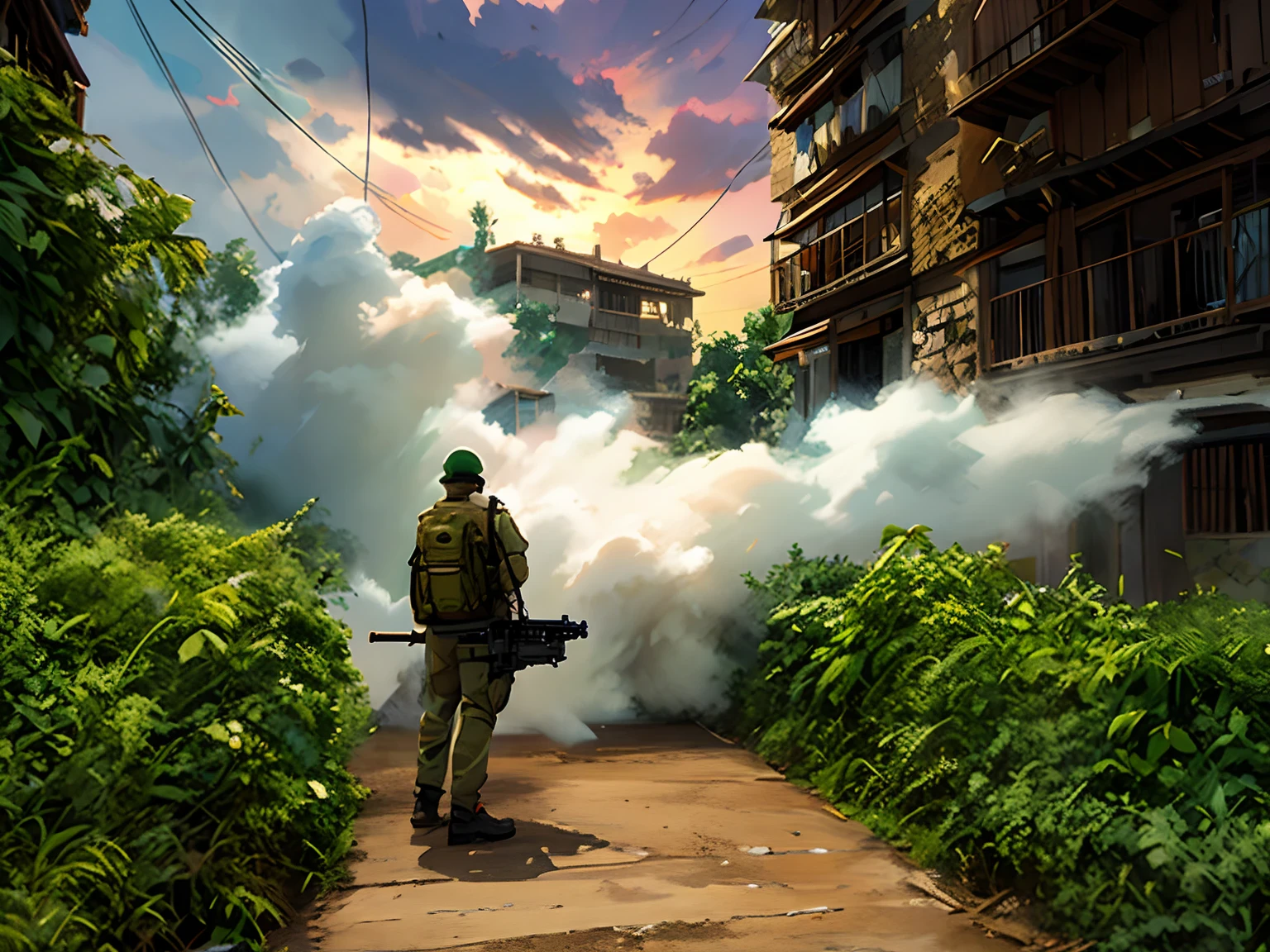 A heavily armed soldier,Pass in hand