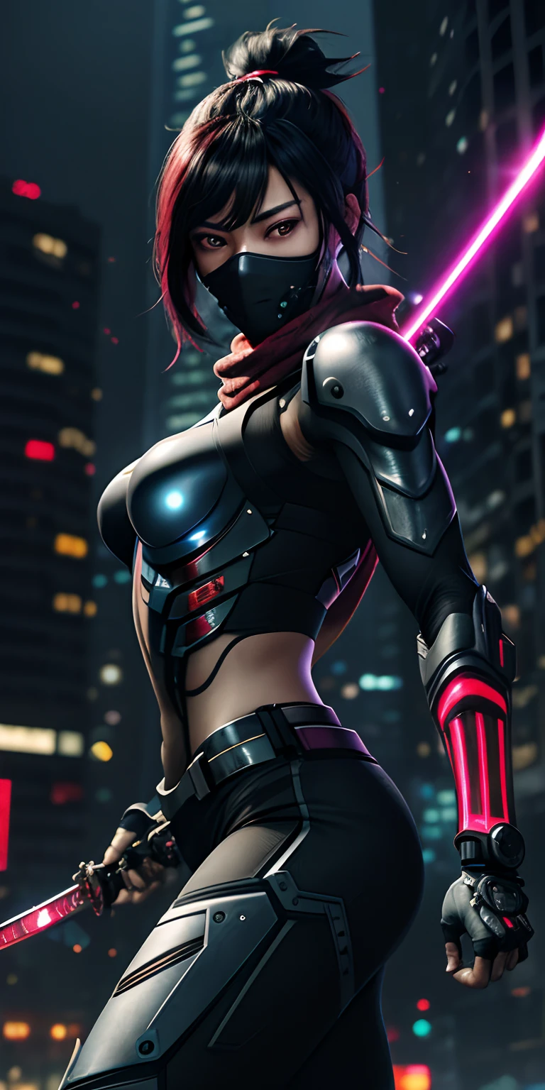 Beautiful Alluring Cyberpunk Samurai, Bare Skin, Athletic Well Toned Body, Elegant Form, Bare Skin, Outside At Neon Palace, Barely Clothed, Beautiful Face, smaurai inspired bikini armor, mechanical limbs, exposed robotic parts, chrome skin, neon glowing parts, Japanese Theme, Cyberpunk Theme, Fiverr Dnd Character, Octane Render, Digital Art, Extreme Detail, 4k, Ultra Hd, Polished, Beautiful, Hyperdetailed, Intricate, Elaborate, Meticulous, Photorealistic, Sharp Focus, Wlop, Character Design, Unreal Engine, 3d Rendered, Volumetric Lighting, Reflections, Glossy, Digital Illustration, Sensual Pose, Suggestive Pose, Lewd, Full Body Shot, 💖❤💕💋❣