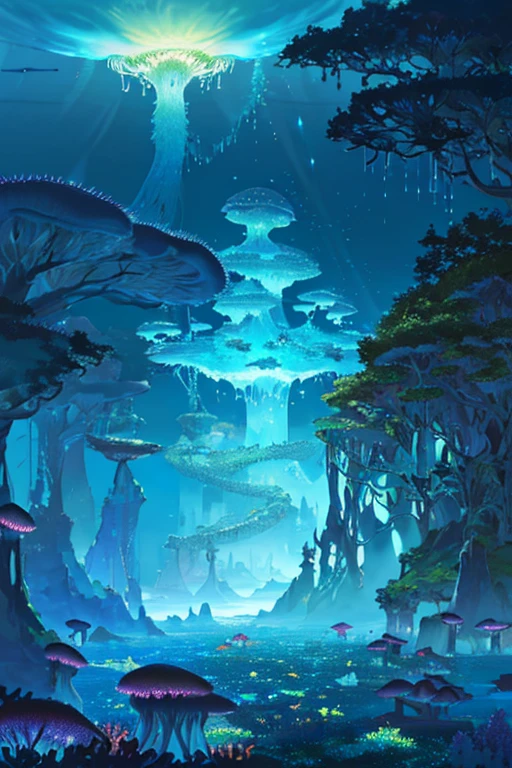 Masterpiece, High Quality, Ocean Forest, City, Fantastic Fantasy, Glowing Plants, Coral Viaduct, (Swarm of Glowing Jellyfish), (Shoal of Fish with Transparent Wings Flying in the Sky), Misty, Extreme Detail, Morning Light, Epic Composition, (Intricate Detail), (Intricate Design, Ultra Detail: 1.2), Art Station, (Masterpiece, Best Quality), Ultra HD, 32k ,castle,relic --v 6