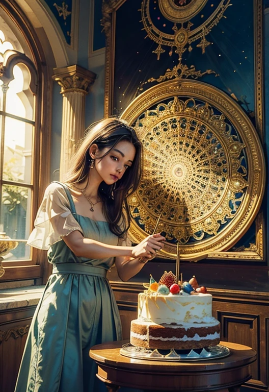 (obra prima、qualidade superior、qualidade superior、beautifully aesthetic:1.2)、(Artistic and delicious cake)、ighly detalhado、(Arte Fractal:1.3)、colorido、mais altodetalhado