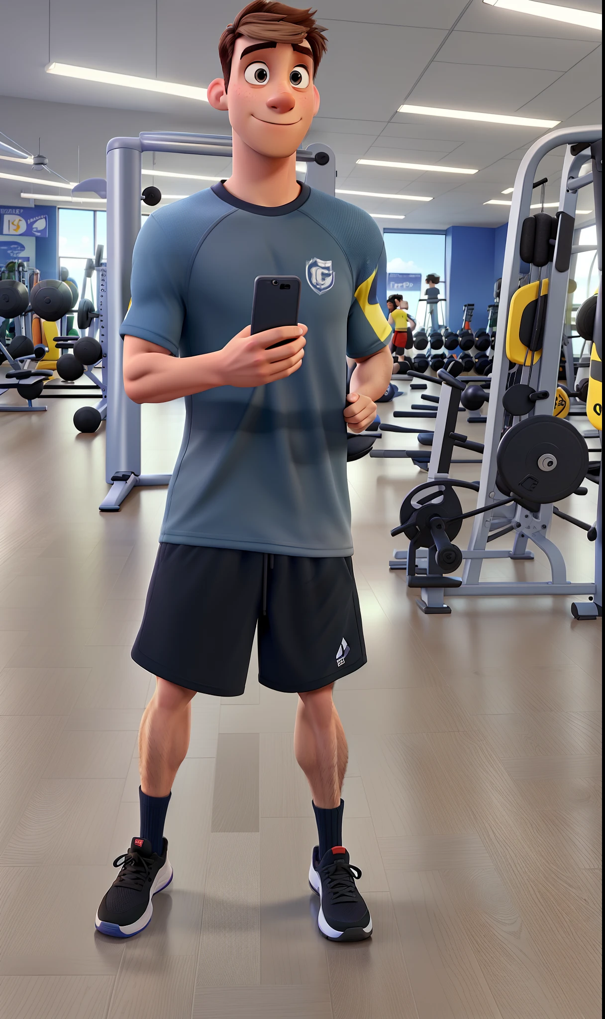An Athletic guy at the gym, pixar style, high qualit