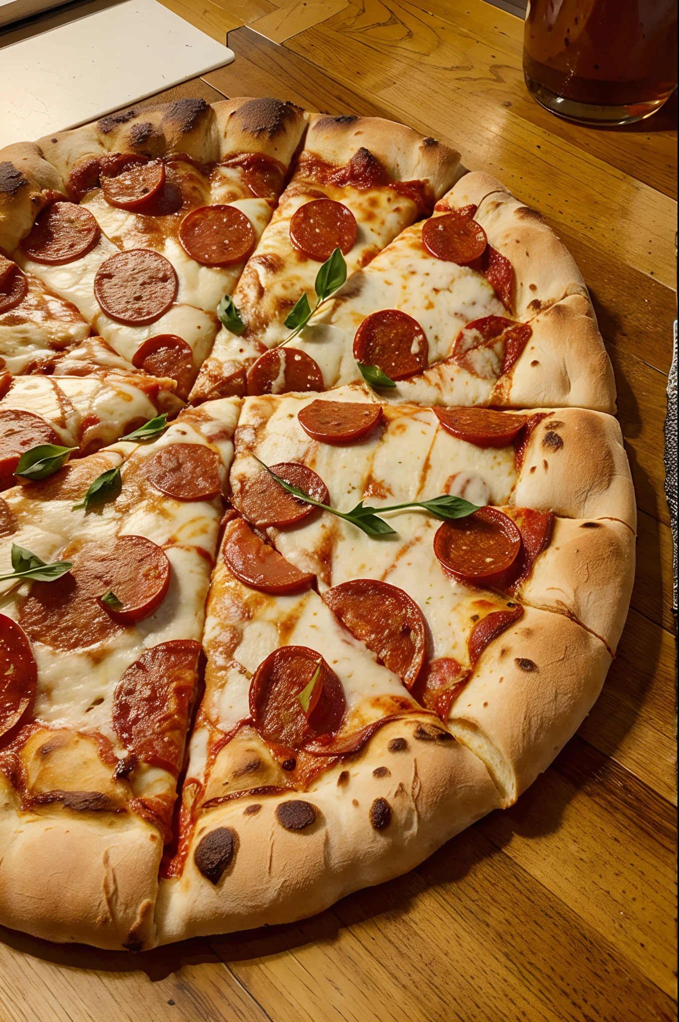 MAKE ME A LOGO OF A PIZZERIA WITH A PIZZA IN THE MIDDLE FULL OF DETAILS
