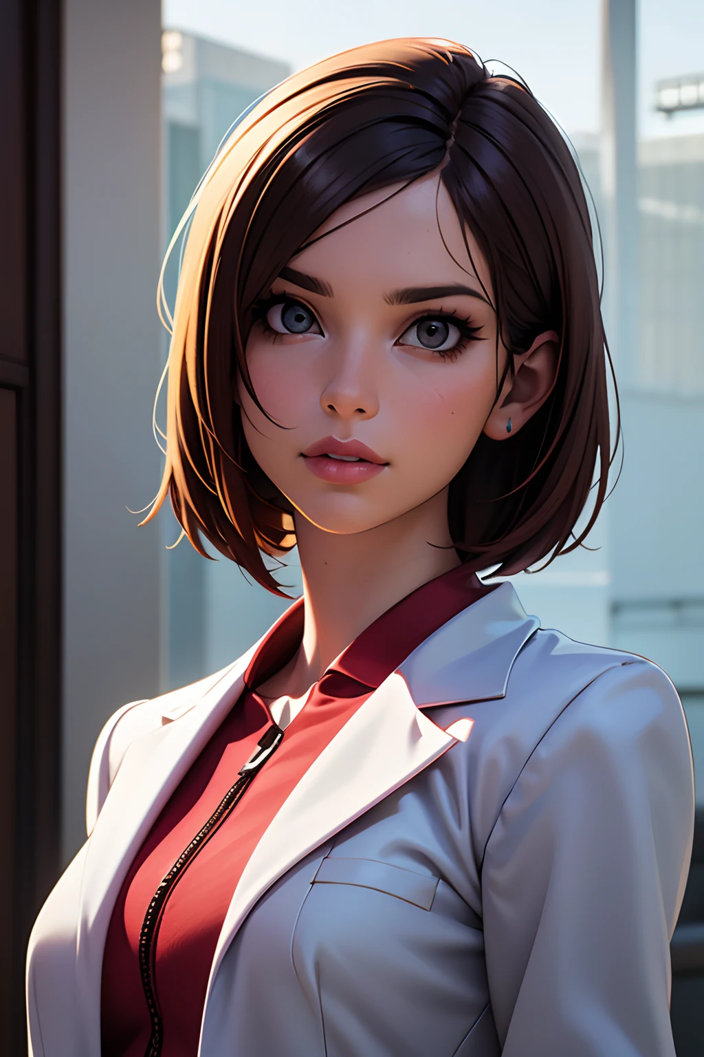 mulher com tatuagem, 8k portrait render, retrato bonito sci - fi girl, foto retrato suave 8 k, rosto bonito fotorrealista, Retrato estilizado H 1280, retrato futurista da mulher, smooth 3d CG rendering, Retrato de um androide feminino, Cinematic Realistic, Retrato CGSetivity, cabelo curto preto