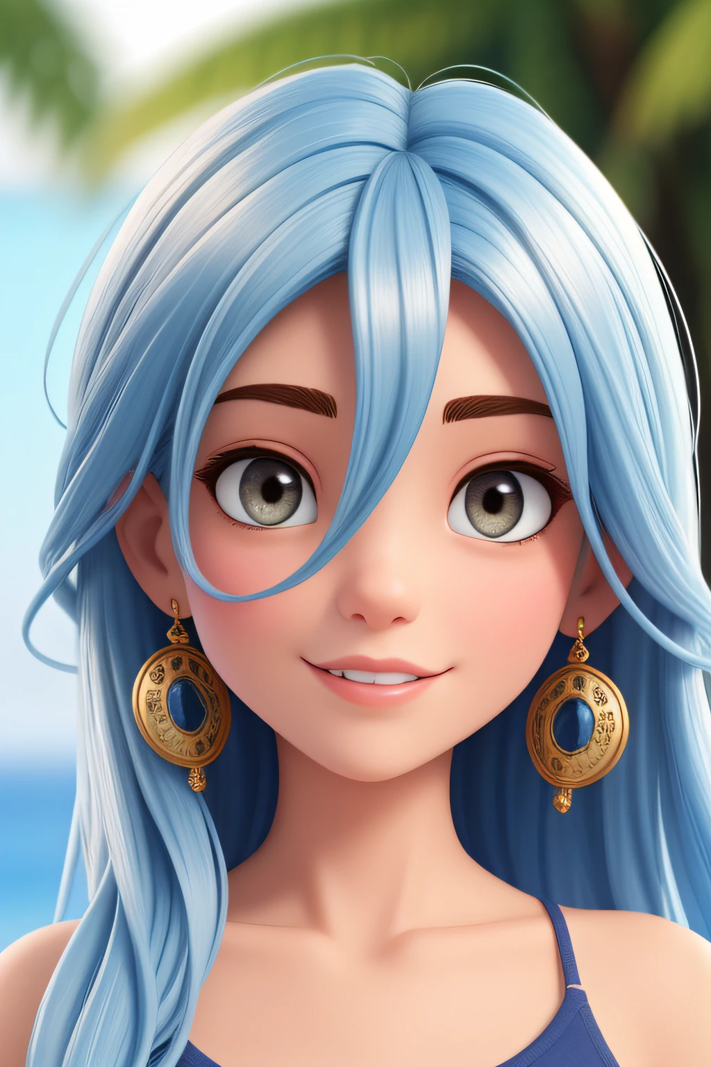 olhos azul, cabelo loiro e longo