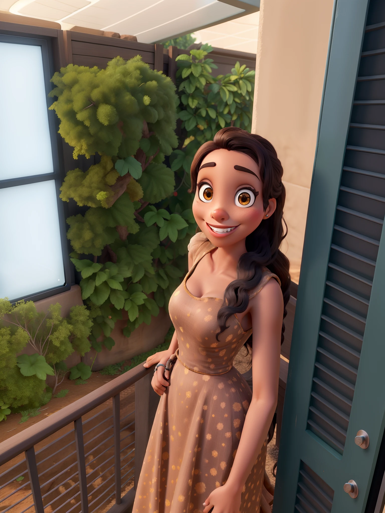 Obra prima da melhor qualidade, uma mulher morena  sorridente com cabelo preto de trancinhas finas estilo Disney pixar
