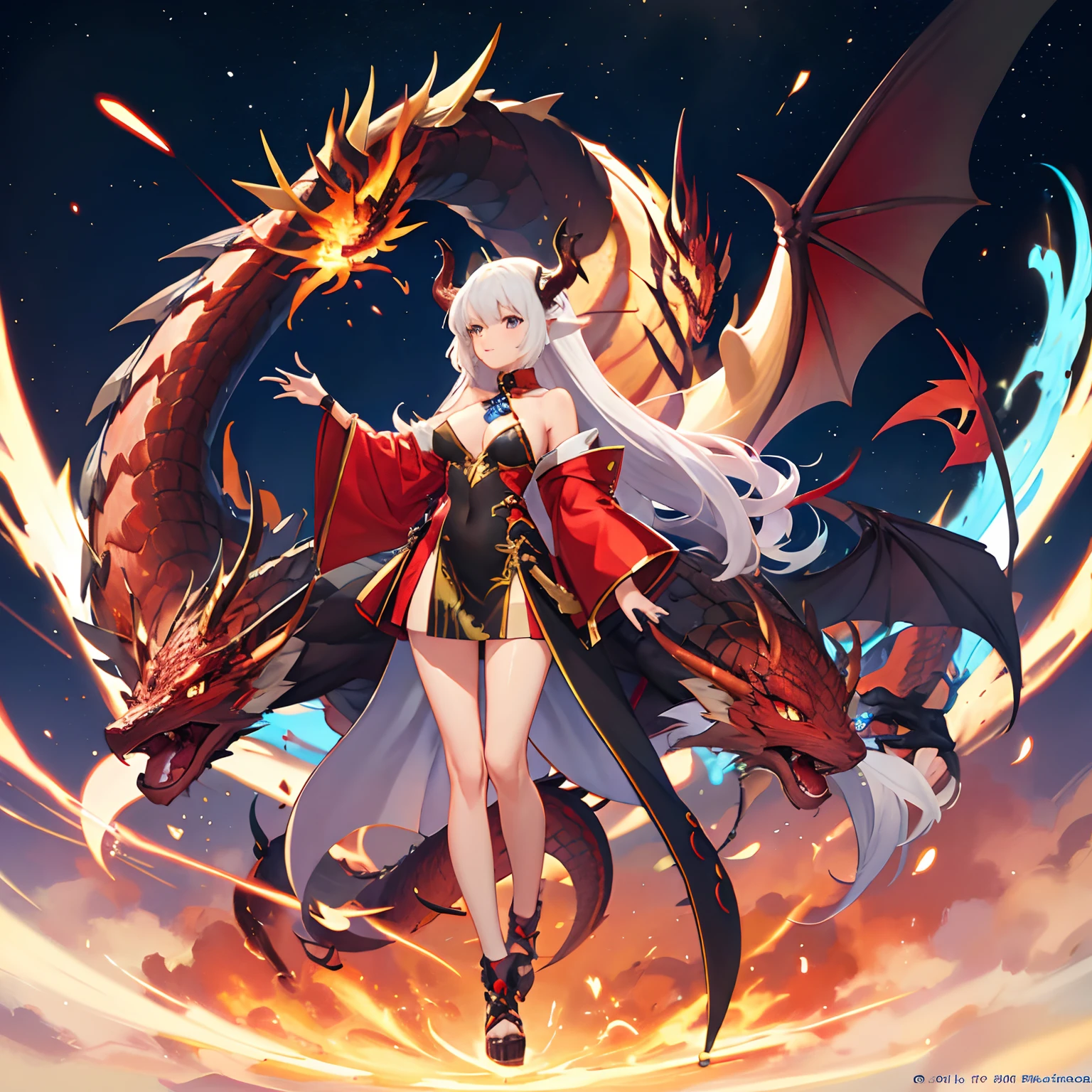 Red dragon horn，Anime Dragon Girl