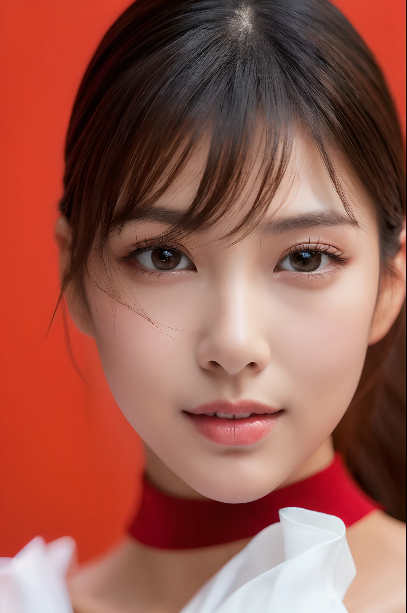 8K、ultra-high-resolution、Top image quality、masutepiece:1.2、RAW portrait of japanese girl、超A high resolution、top-quality、 (爆乳、:1.4)、(Off-white long tight skirt):1.6}、(Wearing a red sleeveless turtleneck:1.5)、(Inseam opening:1.5)、(fitting room:1.2) BREAK(natural skin textures、Detailed skin、Hyper-Realism、ultra sharpness)、intricate detailes、depth of fields、Sexy adult woman、Black hair shortcuts、toned buttocks、((​masterpiece、top-quality、High Detail))、(photoRealstic:1.4)、独奏、Close your mouth、smiling with pleasure、big eye、pronounced double eyelids、Lashes、the neck is long、Absolute area、Clean clavicle、The face is perfect、thin lipss、a small face、(Gaze towards the viewer、Highlights in the eyes、bright brown eyes、lipgloss)、