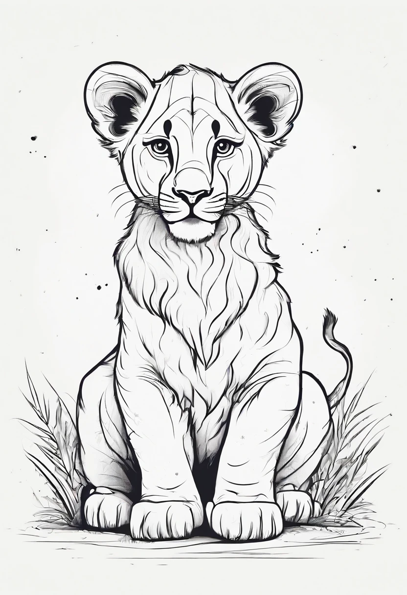 baby lion in the savannah, simple, cartoon style, 3D, thick lines, high quality, no shading