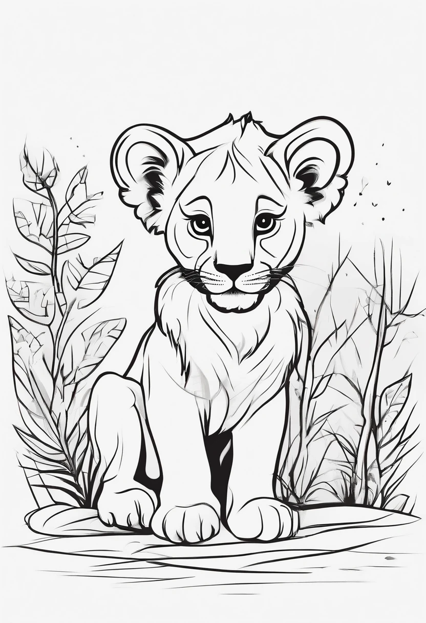 lion in the savannah, simple, cartoon style, 3D, thick lines, high quality, no shading