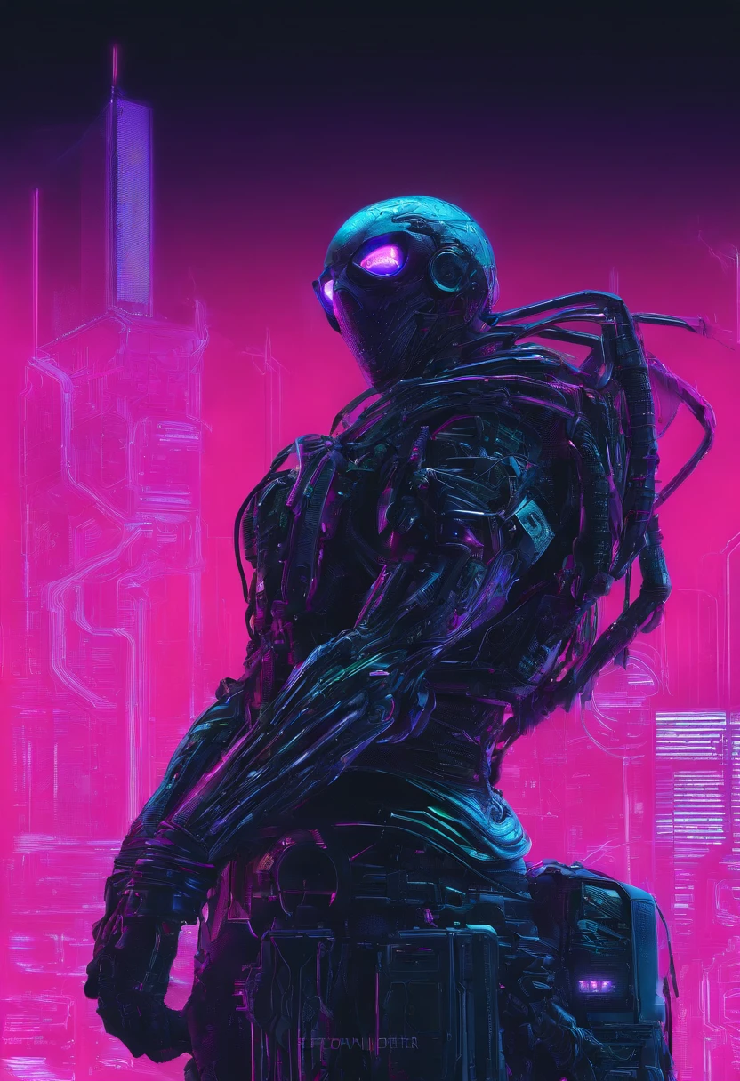 Cyberpunk-style spider , colored in black and neon, featuring intricate and complex mechanical structures with glowing parts. simple background, Photographed by Juergen Teller. Camera model: Sony A9 II. Camera parameters: shutter speed 1/200, aperture f4.5, ISO 800. Lighting style: street light. Fancy words: powerful, sleek, futuristic