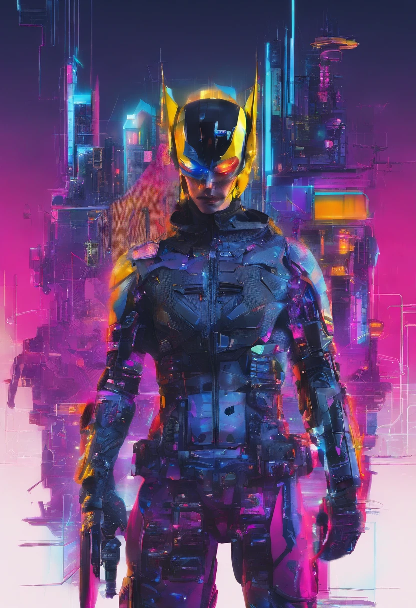 Batmanr de style cyberpunk , Coloré en noir et néon, Présentant des structures mécaniques complexes et complexes avec des pièces brillantes. Arrière-plan simple, Photographié par Juergen Teller. Modèle de caméra: Sony A9 II. Paramètres de la caméra: Vitesse d’obturation 1/200, Ouverture F4.5, Norme ISO 800. Style d’éclairage: lanterne. Des mots fantaisistes: puissant, Lisse, futuriste