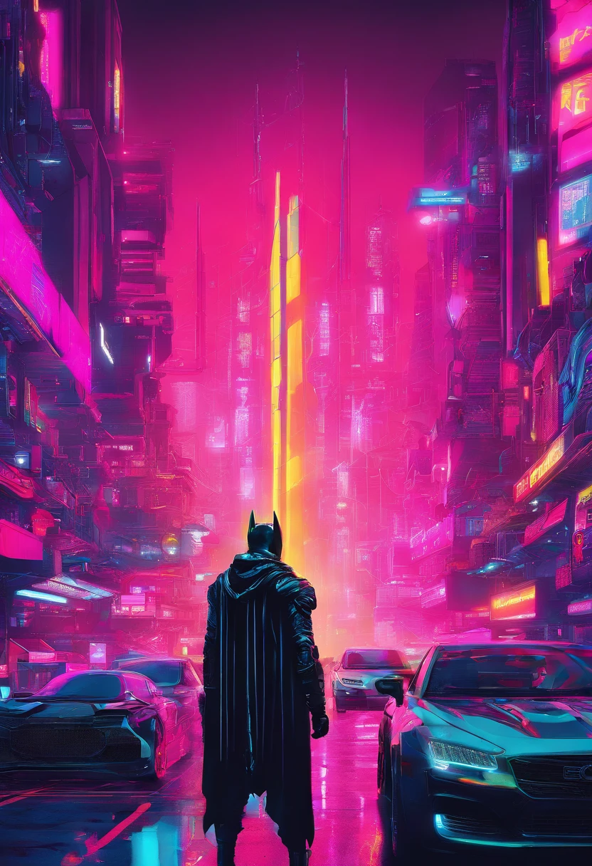 Batmanr de style cyberpunk , Coloré en noir et néon, Présentant des structures mécaniques complexes et complexes avec des pièces brillantes. Arrière-plan simple, Photographié par Juergen Teller. Modèle de caméra: Sony A9 II. Paramètres de la caméra: Vitesse d’obturation 1/200, Ouverture F4.5, Norme ISO 800. Style d’éclairage: lanterne. Des mots fantaisistes: puissant, Lisse, futuriste
