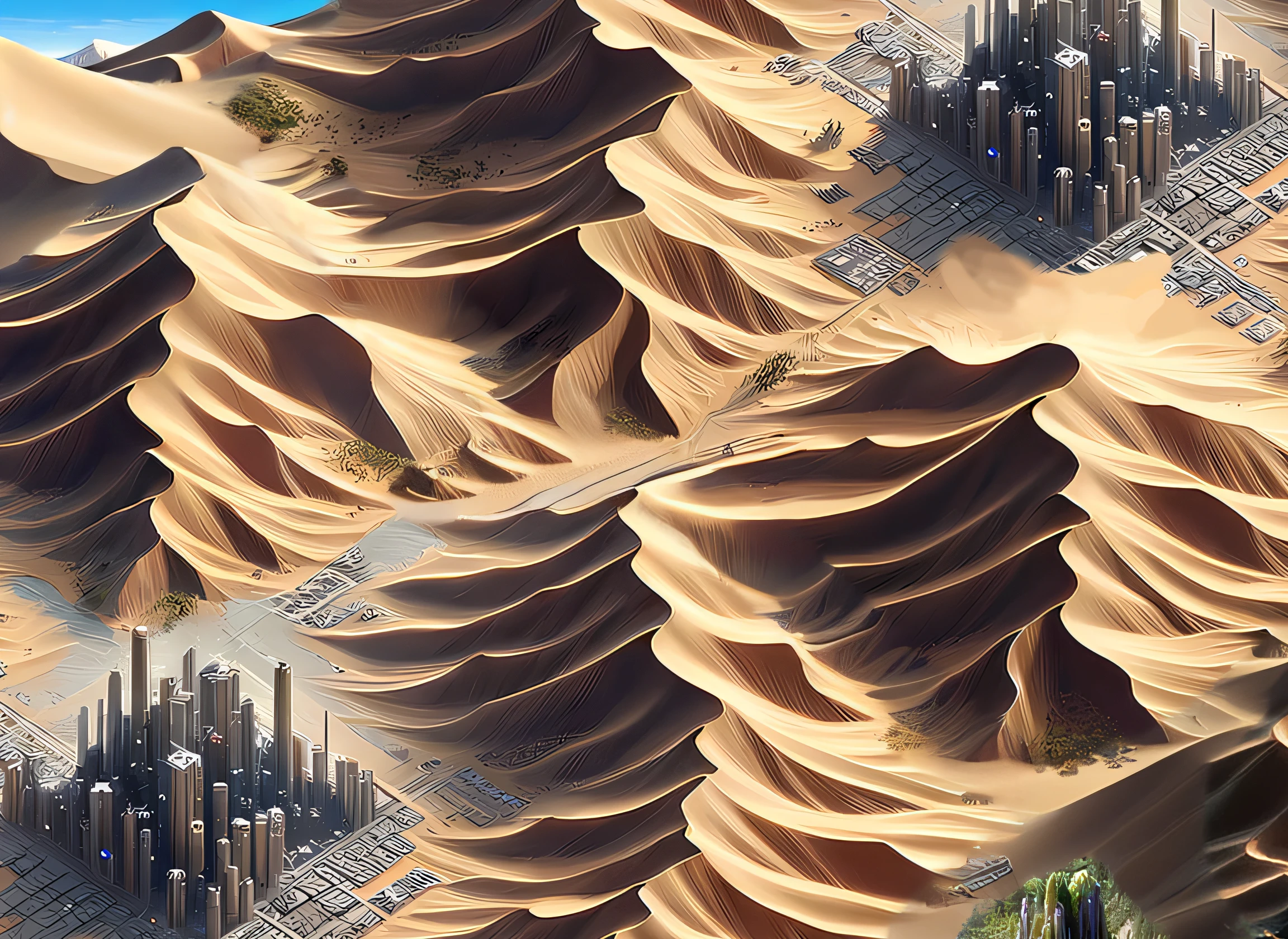 Desert Image Sandy and desert environment, Highly detailed digital graphics, Desert Lands, Extremely detailed sand, ultra detailed digital art, Desert Dunes, highly detailed 4k digital art, Hyper-detailed 3D matte painting, Desert of Distortion, Гипердетализированная 3D матовая покраска, links, Flowing dunes, sand