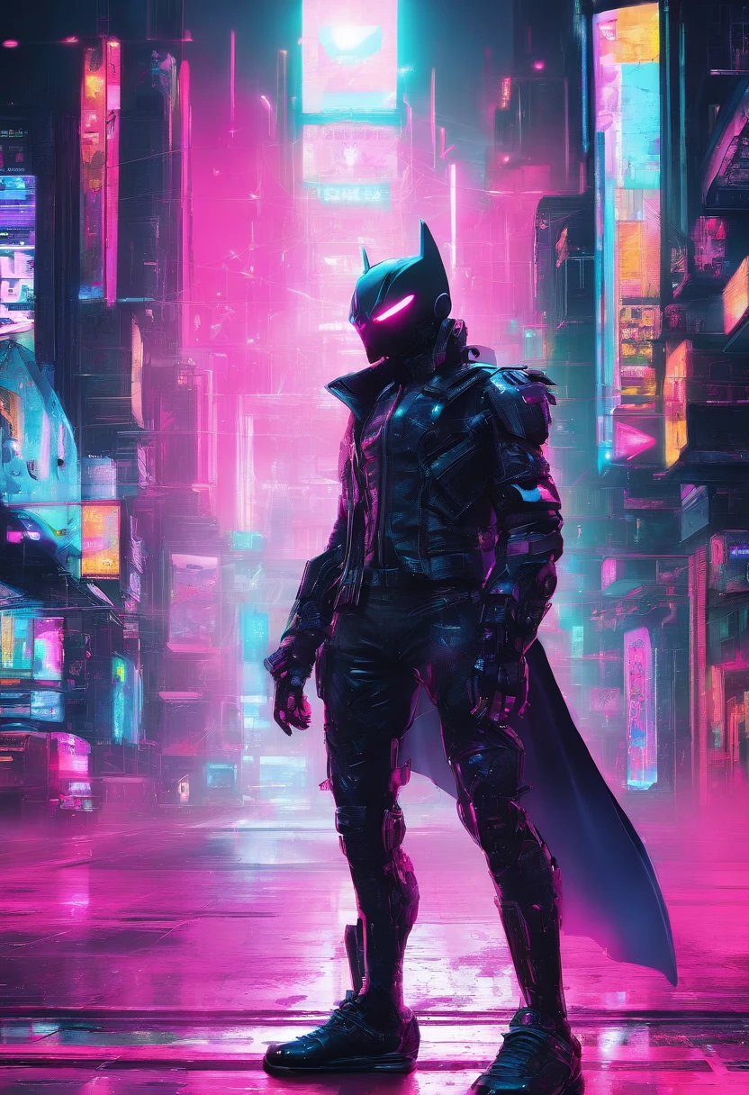 Batmanr de style cyberpunk , Coloré en noir et néon, Présentant des structures mécaniques complexes et complexes avec des pièces brillantes. Arrière-plan simple, Photographié par Juergen Teller. Modèle de caméra: Sony A9 II. Paramètres de la caméra: Vitesse d’obturation 1/200, Ouverture F4.5, Normes ISO 800. Style d’éclairage: lanterne. Des mots fantaisistes: Puissant, lisse, futuriste 8k avec un style manga