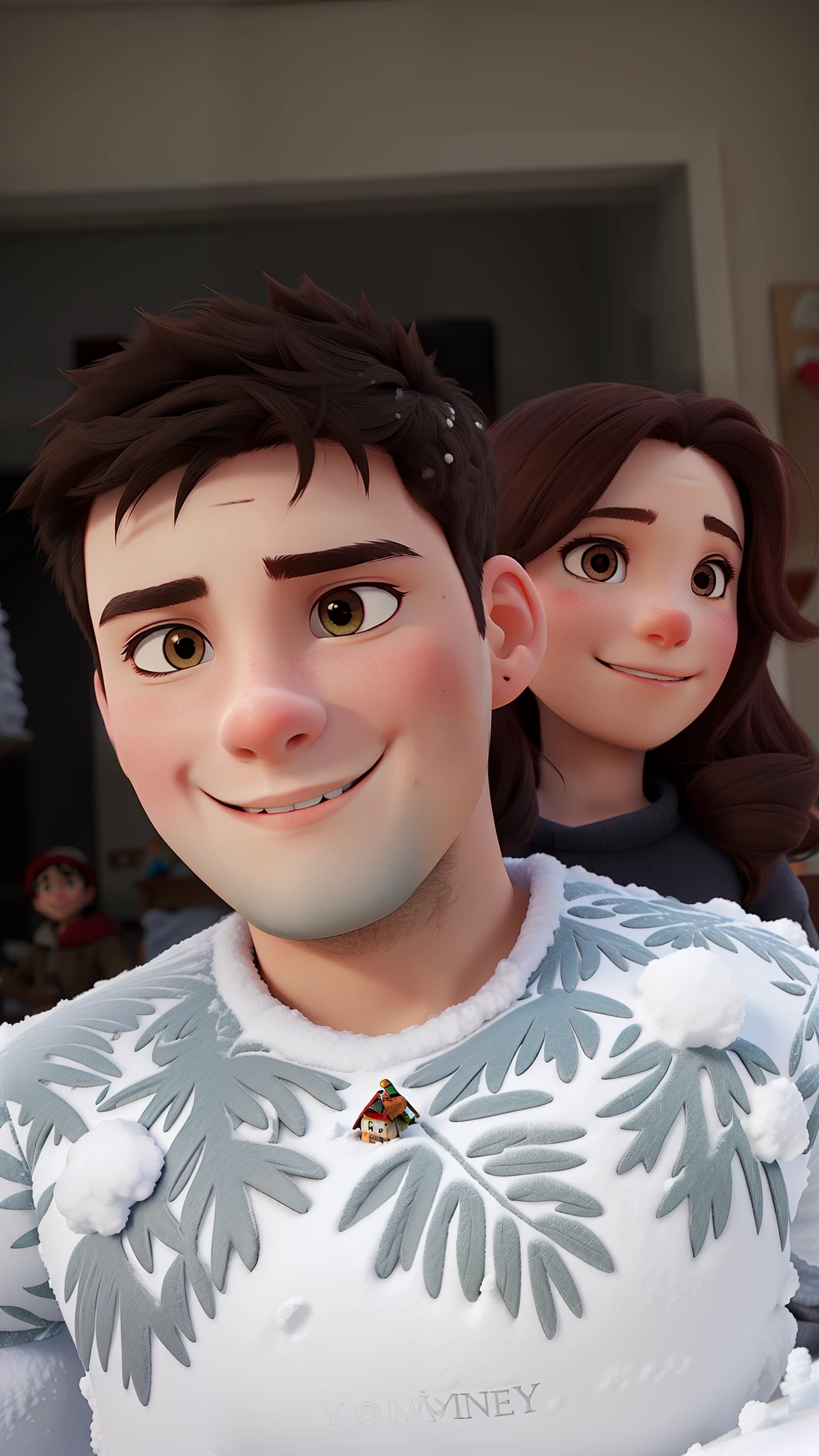 A Young couple playing snowball's war in snow.
