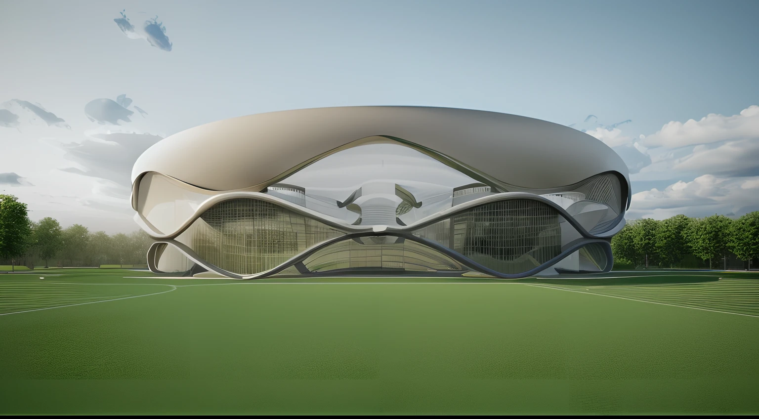 Exterior, stadium, (modern style:1.3), shape, garden, render 8k, utral realistic, best quanlity, raw photo