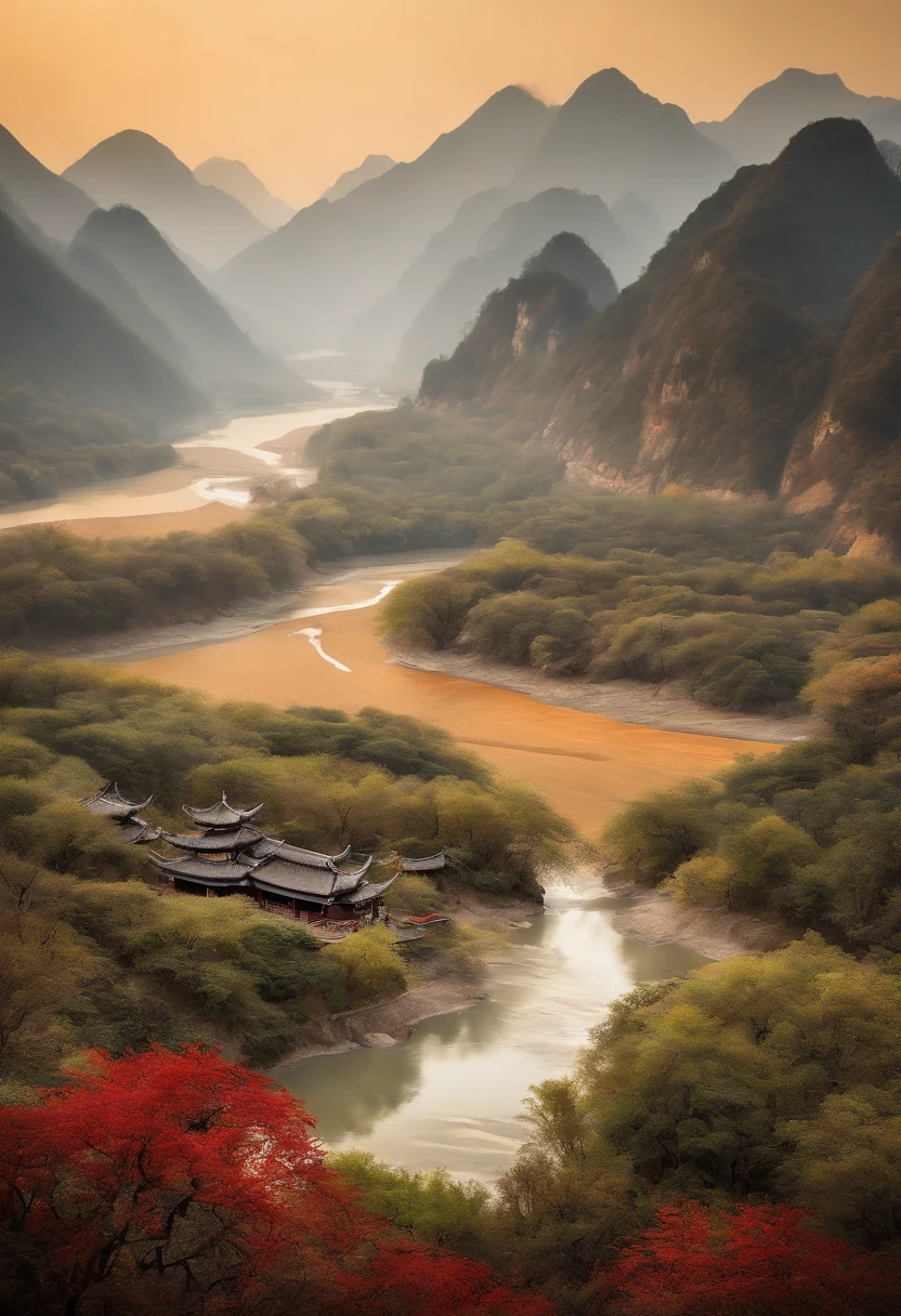Scenery of the Yangtze River Delta region,Traditional Chinese painting、water ink、Brown tones、landscape、Ancient wind