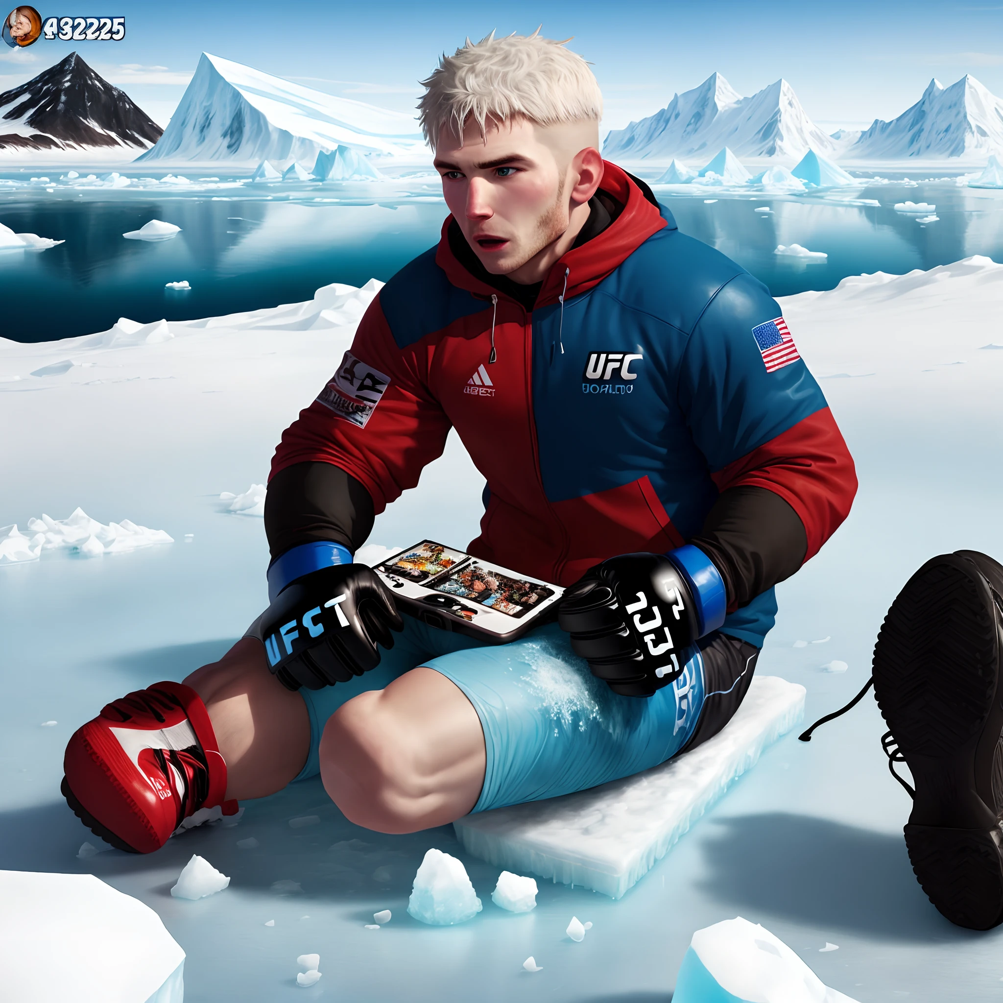 Frozen man in a block of ice playing UFC 5 in the middle of Antarctica