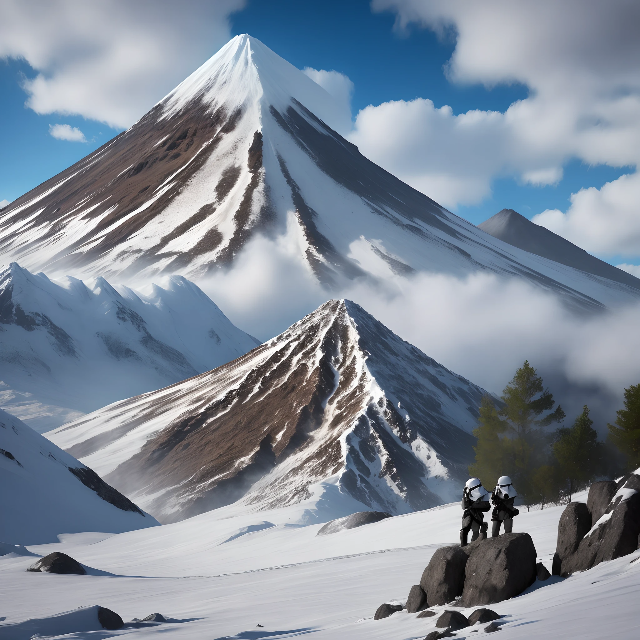 Des stormtroopers sont entrain de forer une montagne volcanique