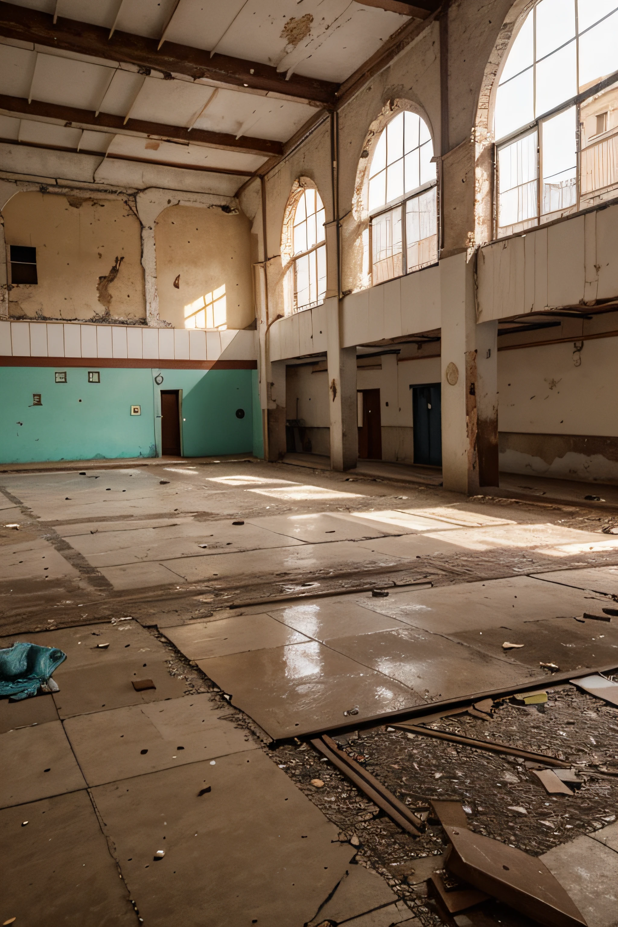 gimnasio abandonado, con paredes sucias