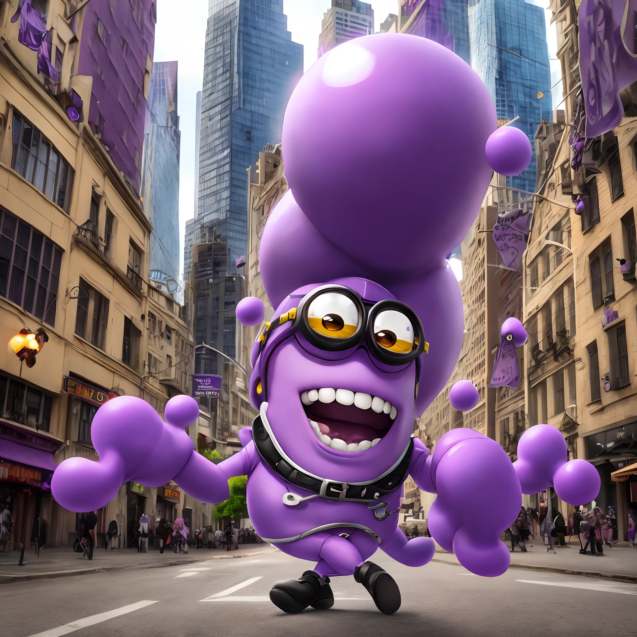 Purple minion terrorizing a city