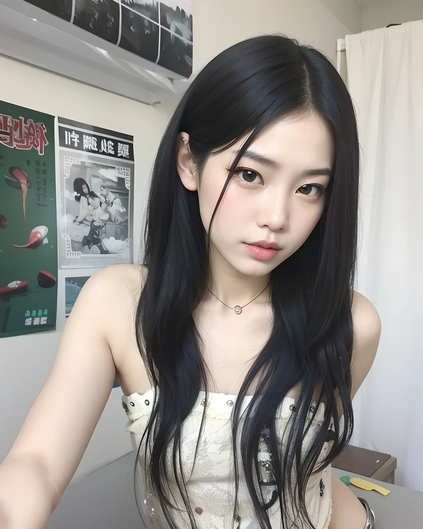 Arafed asian woman with long black hair and a white top, cabelos pretos longos e finos, preto hime corte cabelo, branco hime corte penteado, Sui Ishida com cabelo preto, Asian girl with long hair, Beautiful Asian girl, asian features, cruel korean goth girl, Xintong Chen, young cute wan asian face, Wenfei Ye, Xision Wu