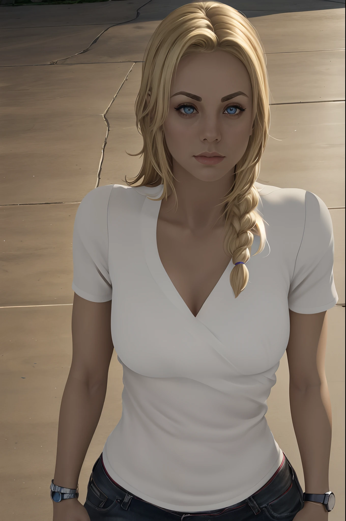 She looks a bit like Kaley Cuoco, Beautiful Italian girl, blonde hair in a ponytail, 30 years old, beautiful thin figure symmetrical blue eyes, (beautifully detailed face, beautiful detailed eyes), dramatic lighting, (photo realism:1. 4), realistic, sharp focus, HD, highly complex, intricate, photography, hyperrealism, hyperrealistic, raytracing, physics-based rendering, ((8k, RAW photo, masterpiece), High detail RAW color photo, (highest quality), (best shadow), (best illustration), ultra high resolution, highly detailed CG unified 8K wallpapers), rim lighting, vivid color, post-processing, vibrant, color grading, full body, sexy pose, all body nude big tits
