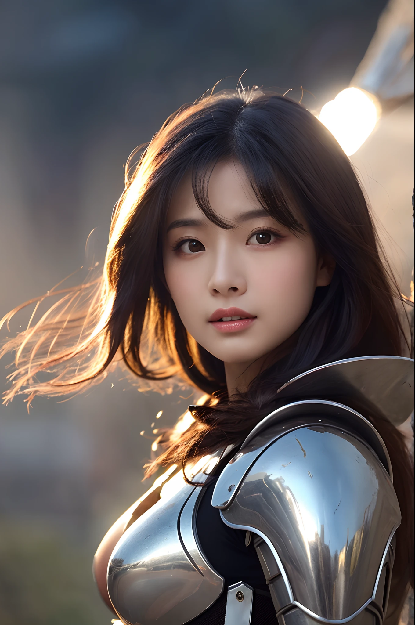 8K、Big Breasts Super Detailed、masterpiece、top-quality、(ighly detailed)、dynamic ungle、mysterious look、Wind-effect、Fantasy Background、Rim Lighting、ciinematic light、超A high resolution、8K UHD、film grains、Best Shadows、delicate、RAW、Particles of light、detailed skin textures、detailed armor texture、A detailed face、intricate-detail、ultra-detailliert、发光、strong con、Silver armor、(Holding weapons)、Slashing、Slashing Action、large full breasts,scapular、radiant eyes、 long cloak、Fantasia、(逼真)、armor on the shoulders、Convoluted、Convoluted、Perfect litthing、looking at the viewers、电影灯光、flying though the air、flight、Holy Light、Brilliant、bangss、Windy、Frozen mountains々、Long white wavy hair、Rich Queen,A sexy,enticing,