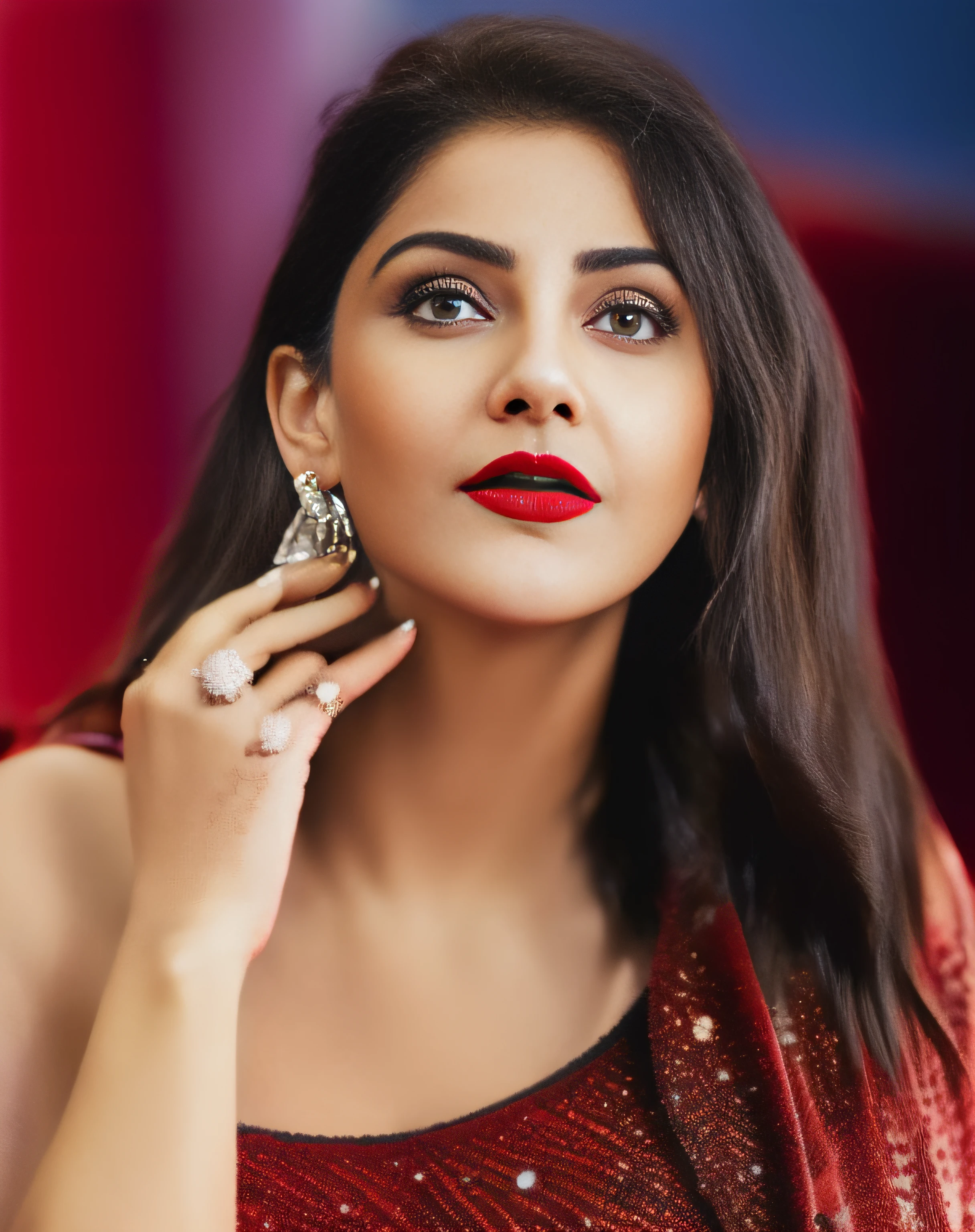 (editorial photograph of a young Indian women in red lips), karla ortiz, (highly detailed face:1.4) (smile:0.7) (backround 5 star hotel , moody, private study:1.3) POV, by lee jeffries, nikon d850, film stock photograph ,4 kodak portra 400 ,camera f1.6 lens ,rich colors ,hyper realistic ,lifelike texture, dramatic lighting , cinestill 800, realistic, nacked big boobs actress, karla ortiz, posing!!, candid picture, by Max Dauthendey