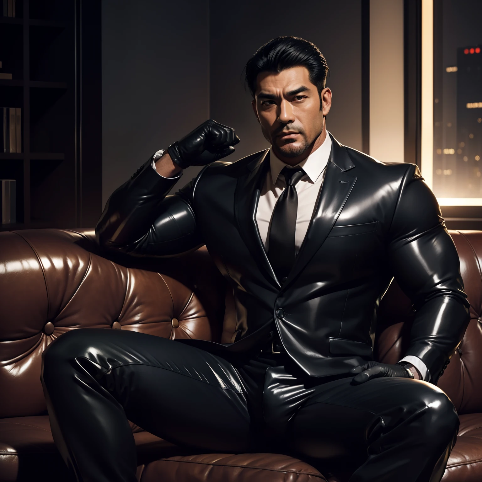 30 years old,daddy,"shiny suit ",Dad sat on sofa,k hd,in the office,"big muscle", gay ,black hair,asia face,masculine,strong man,the boss is,handsome,sex,leather gloves,lecherous dad,look straight ahead,"dad is handsome","gay dad","handsome","raise your hand"